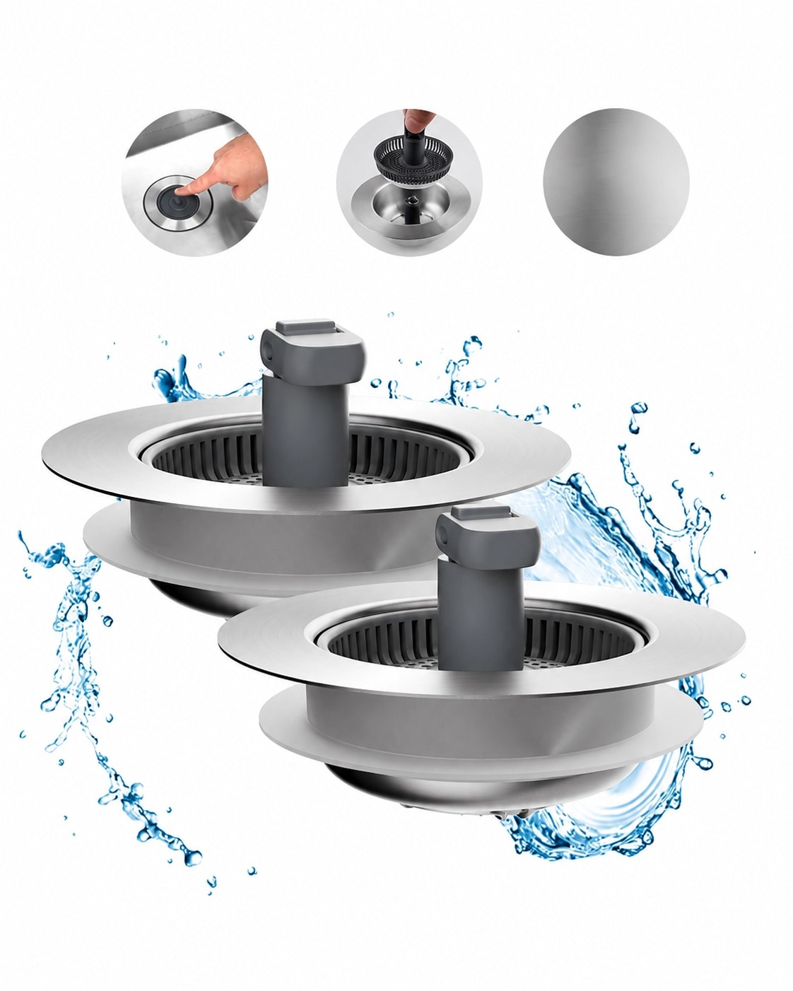 Yichuhaoxi  2 Pack Kitchen Sink Drain Strainer and Stopper Stainless Steel Pop Up Basket with Foldable Handle Fits Standard Three and Half Inch
