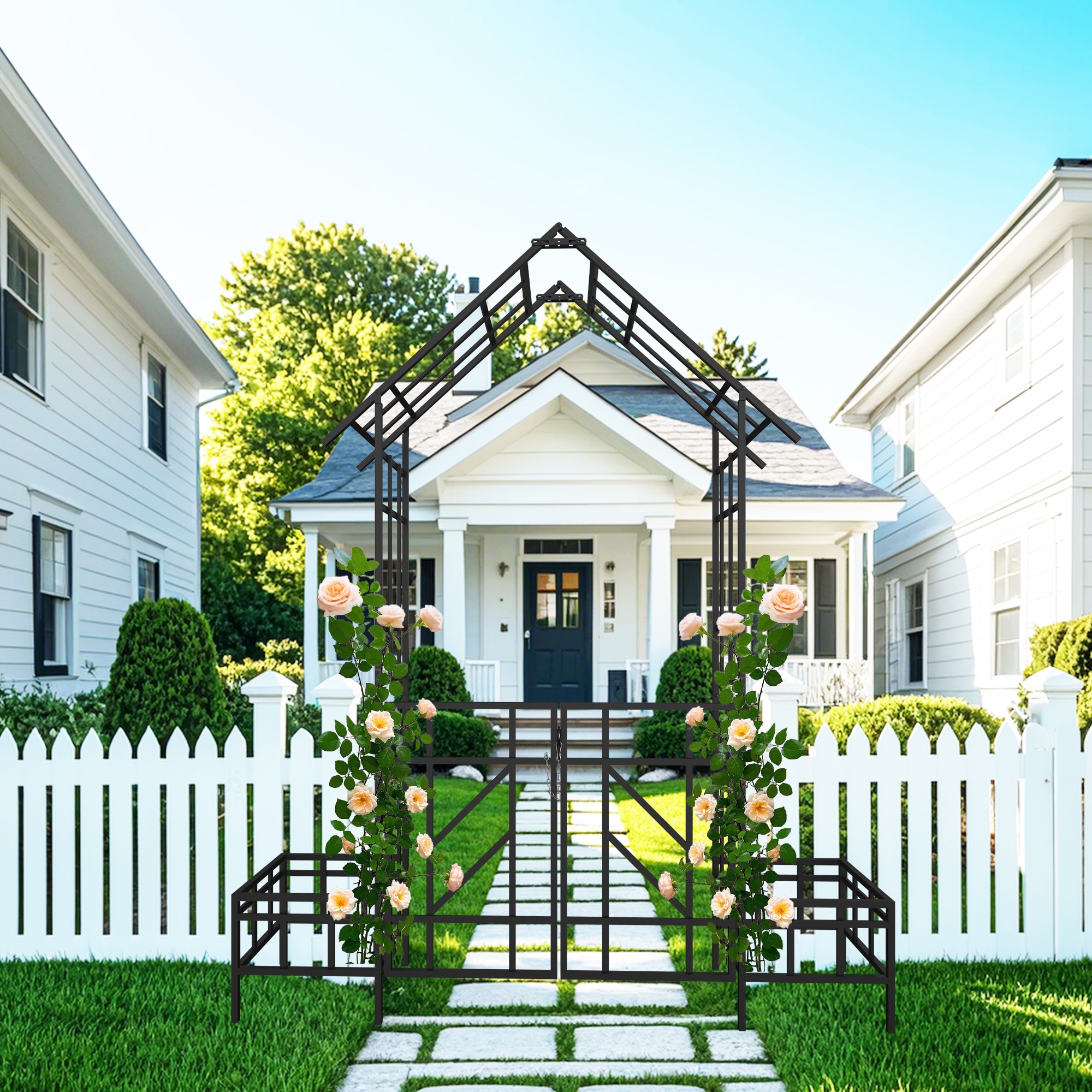PetriMins Various Styles Arbor Trellis With Gate Black Garden Arch ...