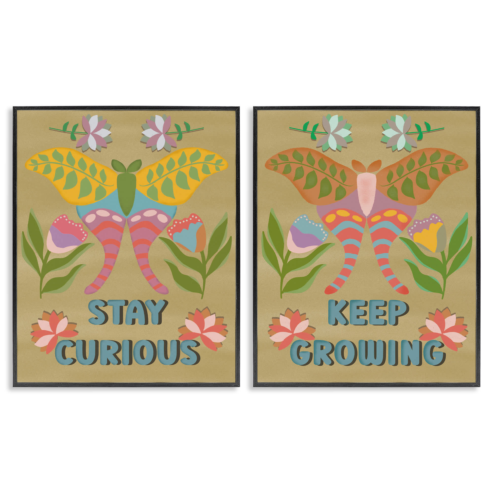 Stupell Industries B2-774-FR-2PC-11X14 Stay Curious and Keep Growing 2 Piece Black Framed Giclee Art Set By Julia Fox 11 x 14