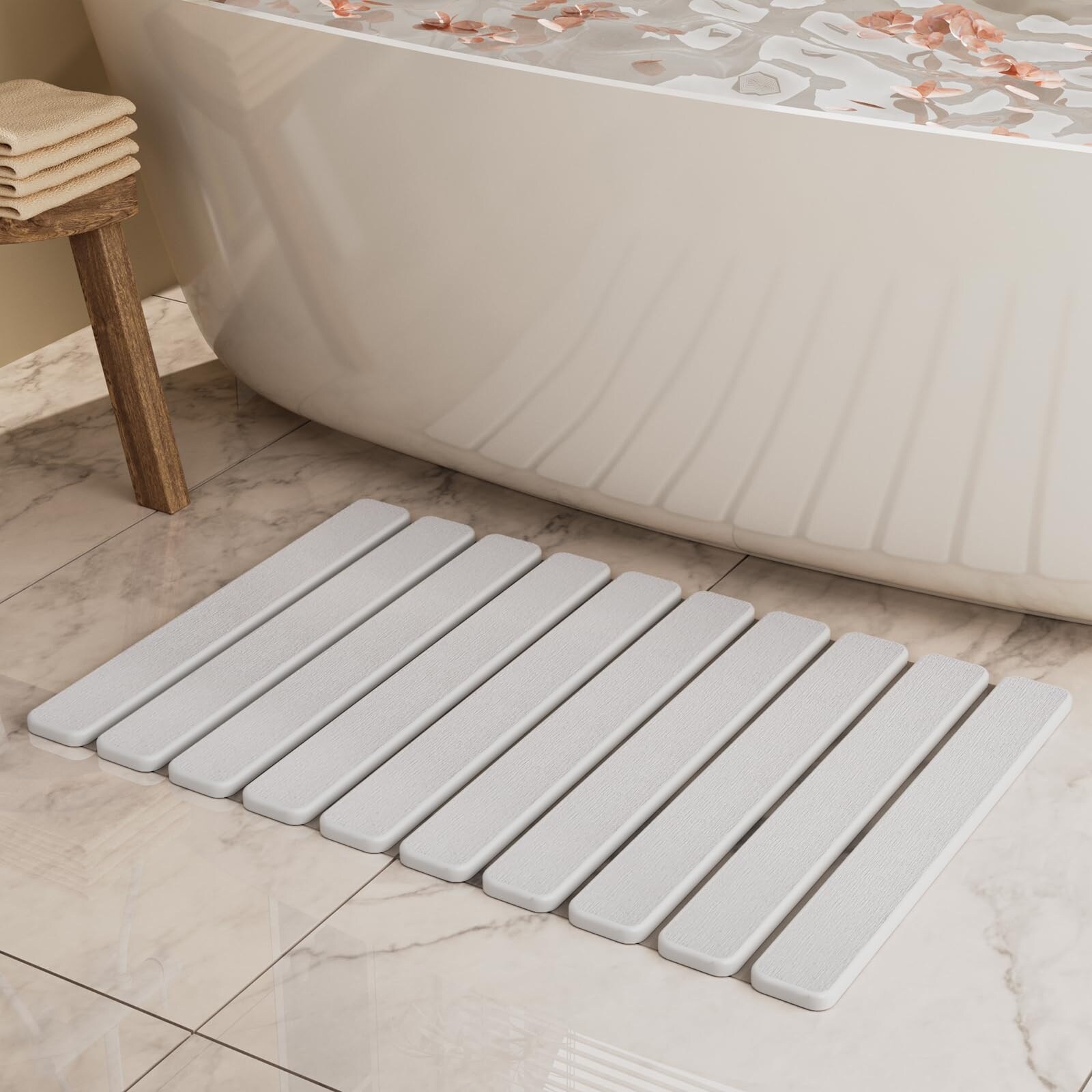 LAIFUCAM  Foldable Stone Bath Mat Quick Dry Super Absorbent Non Slip Diatomaceous Earth Bathroom Mat Large White 23 5 x 15 4 Inch Easy to Cle