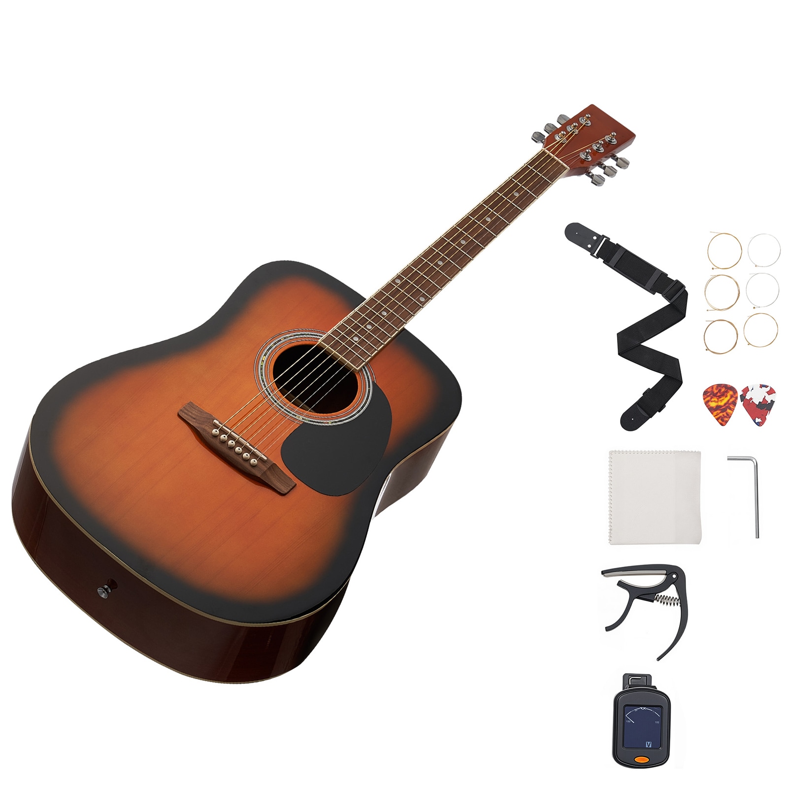 GIVIMO 41-in Dreadnought Acoustic Guitar 6-String Sunburst Solid Spruce Top with Mahogany Back Rosewood Fingerboard Beginner Bundle with Gig Bag Tuner Strap Picks Capo and Strings #LW038GIVSS850