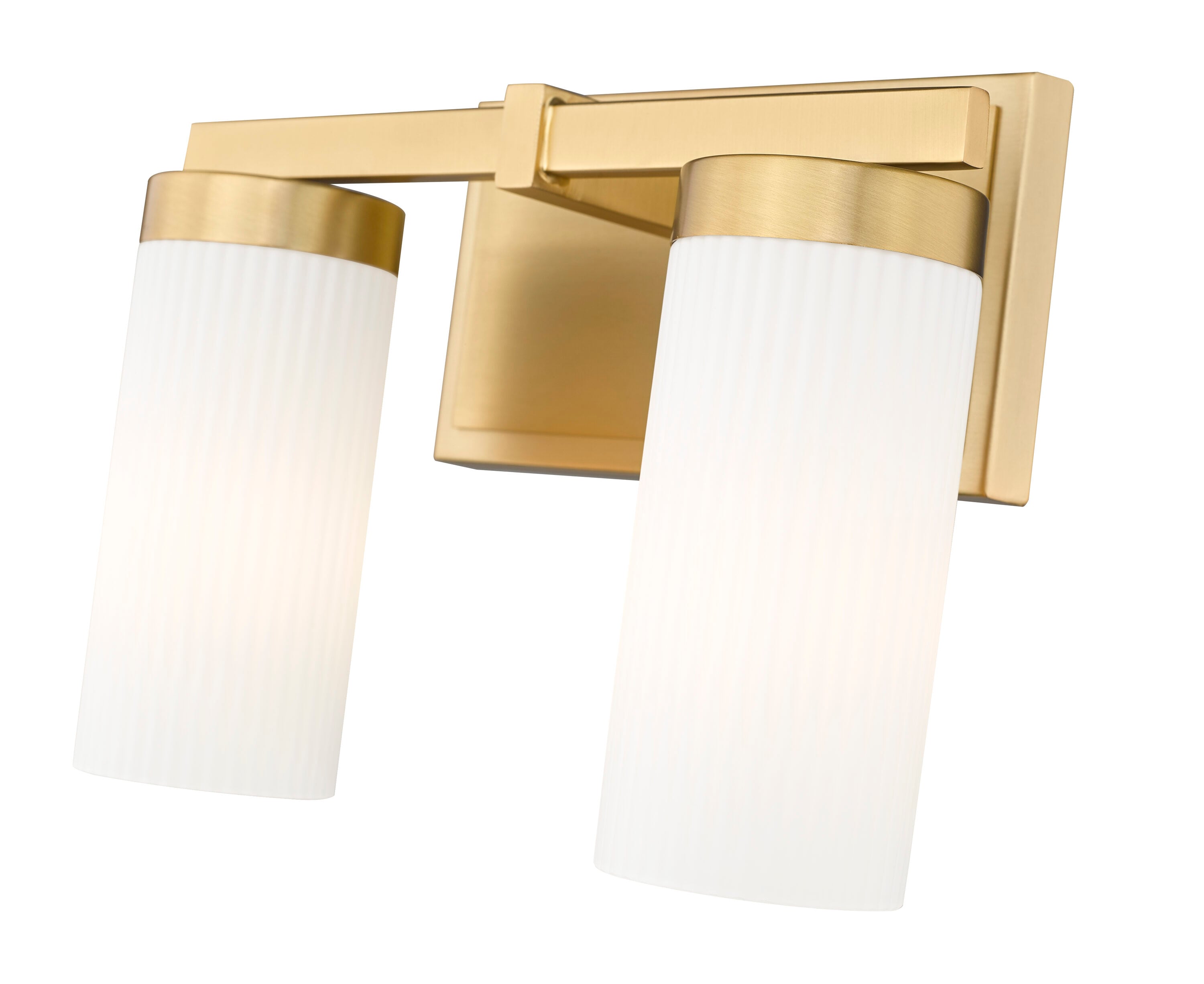 Modern Gold Vanity Light with Frosted White Glass Cylinders