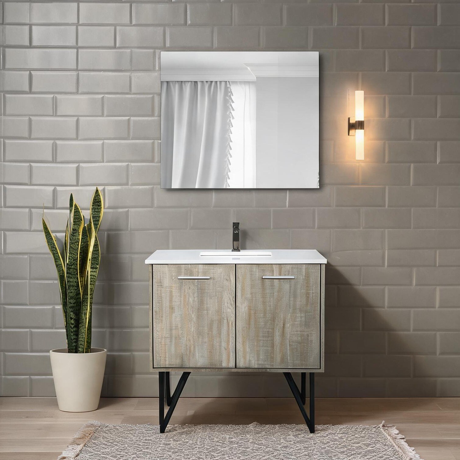 Naturefalls Bathroom Vanity with Quartz Top and Mirror 36-inch Rustic Acacia Wood Rose Gold Faucet Included