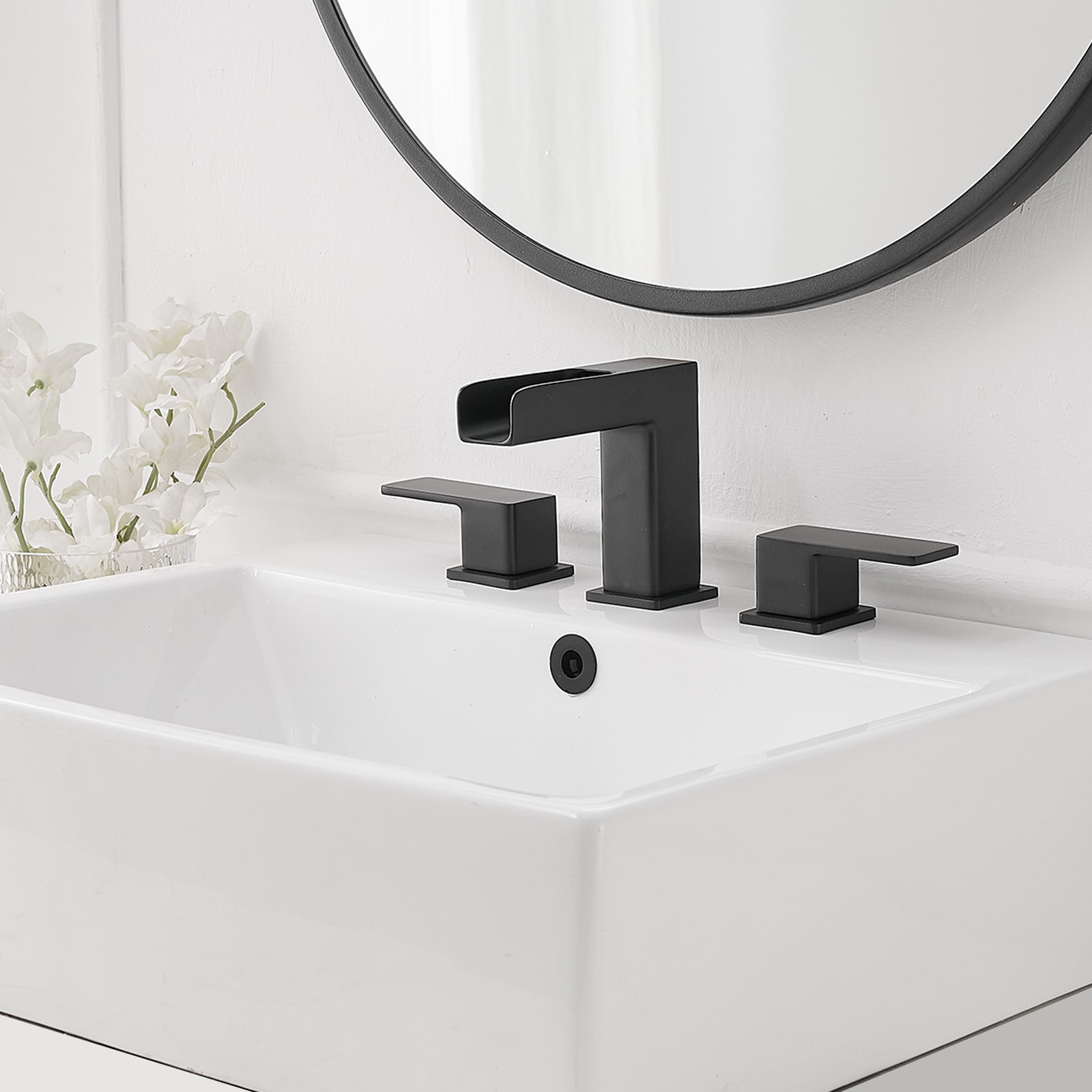 Matte Black Widespread 2-Handle Bathroom Faucet with Metal Drain
