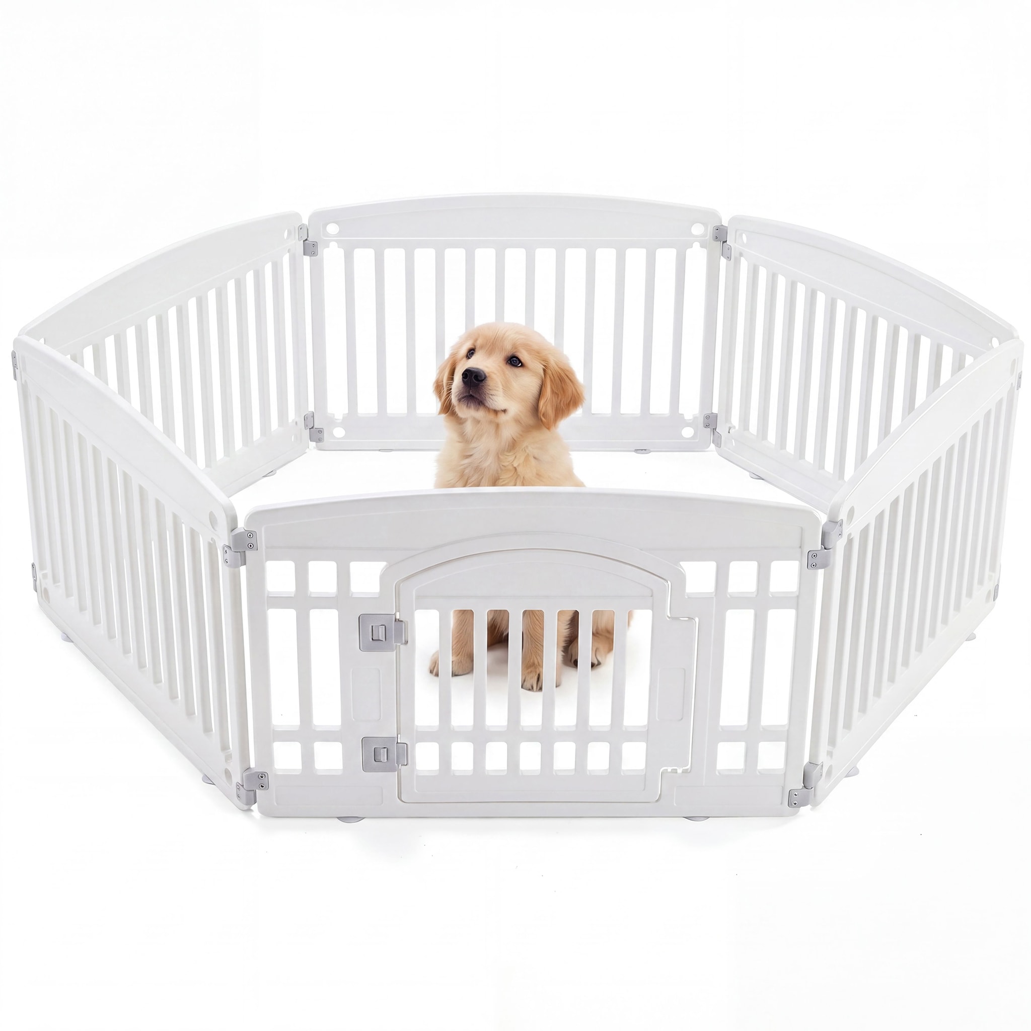 Sweetcrispy 35-in x 23.5-in 6-Panel Foldable White Plastic Pet Playpen Indoor/Outdoor Dog Fence for Yard Garden and Camping