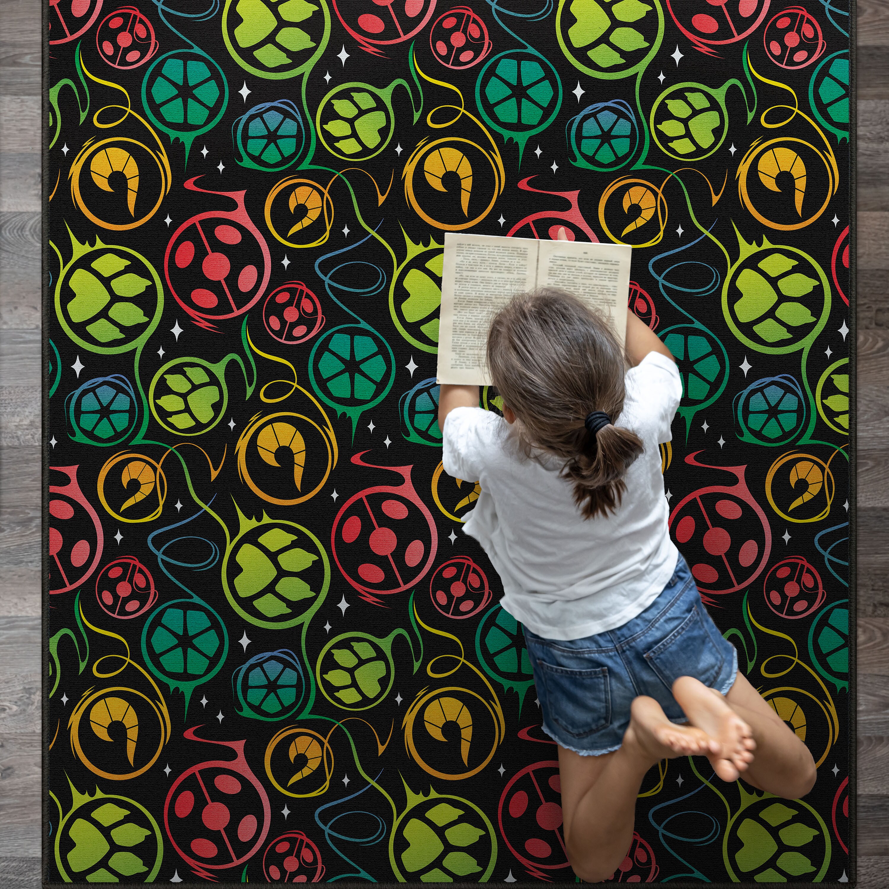 Well Woven MLB-14A-5 Miraculous Ladybug 5 x 7 (ft) Flatweave Black Rectangular Indoor Abstract Mid-Century Modern Pet Friendly Area rug