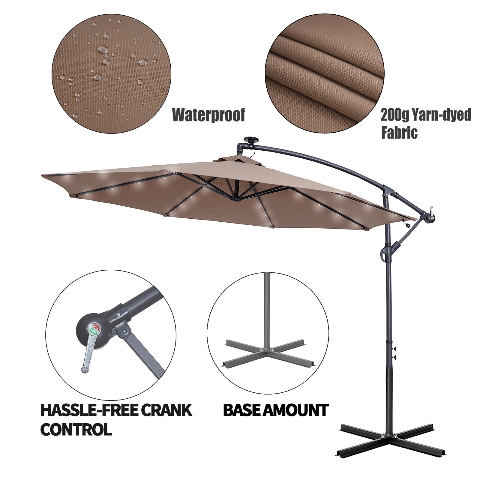 CASAINC 10-ft Solar Powered Cantilever Patio Umbrella in the Patio ...