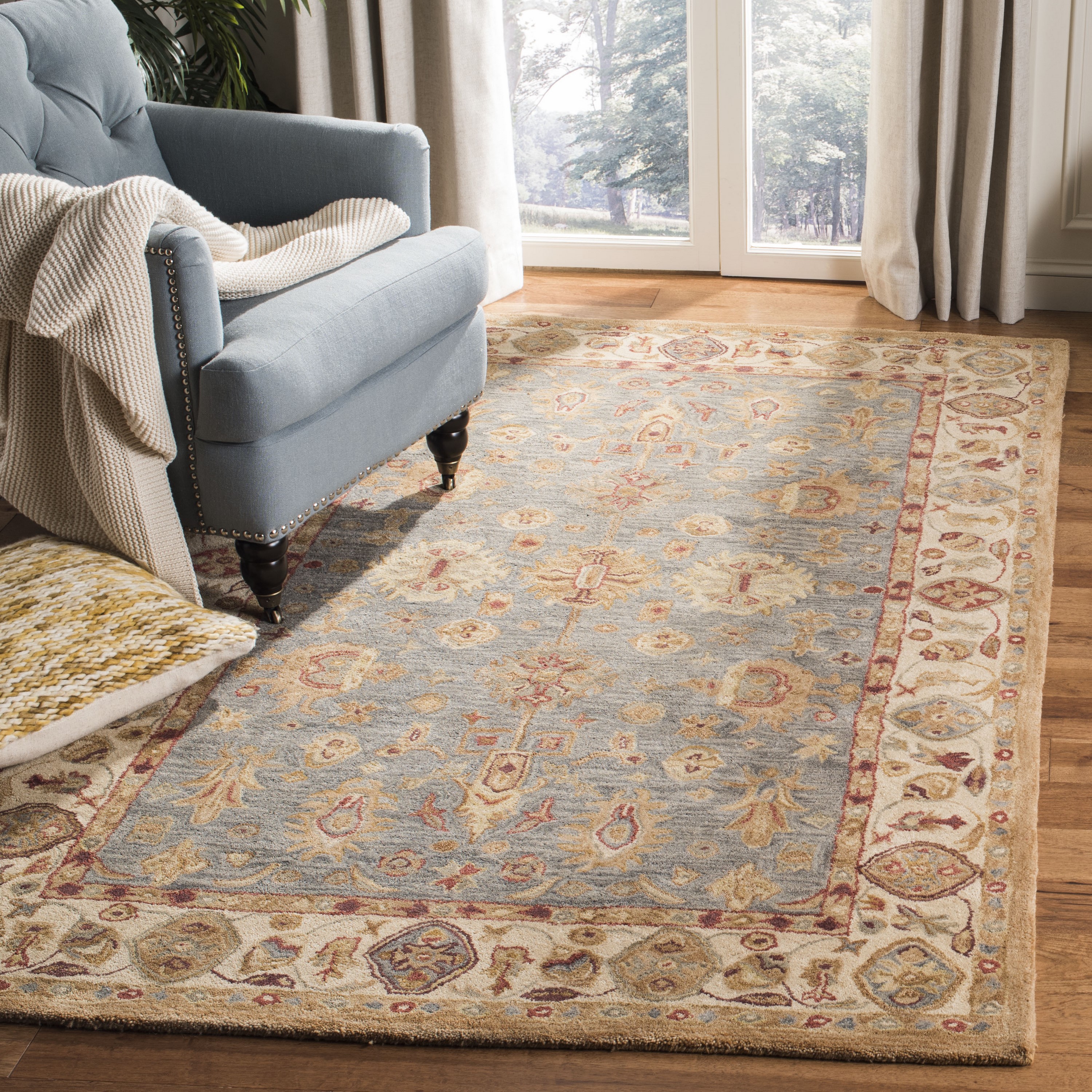 Safavieh AN547A-8 Anatolia Eucid 8 x 10 (ft) Tufted Wool Blue/Ivory Rectangular Indoor Floral/Botanical Vintage Area rug
