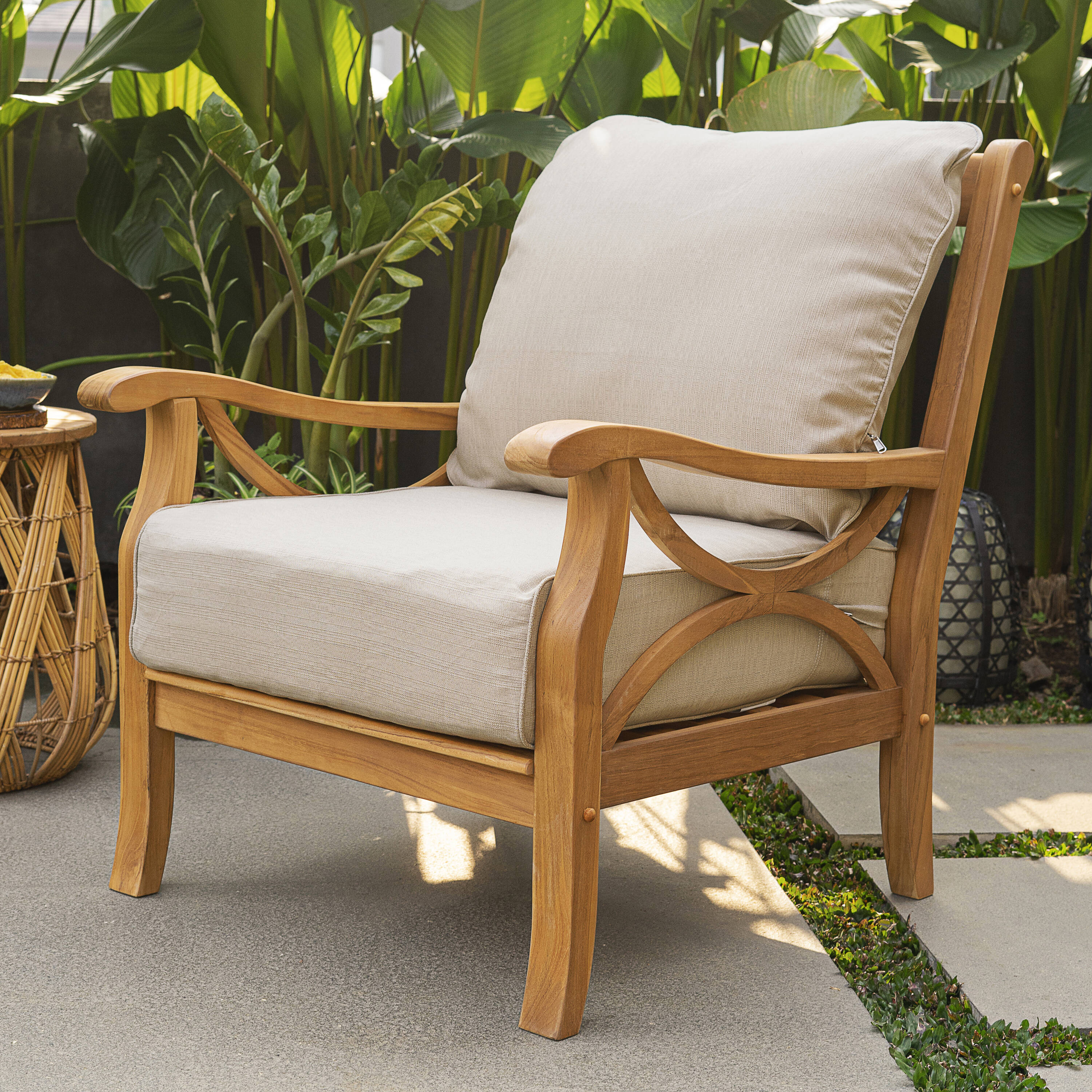 Teak patio chair with cushions sales