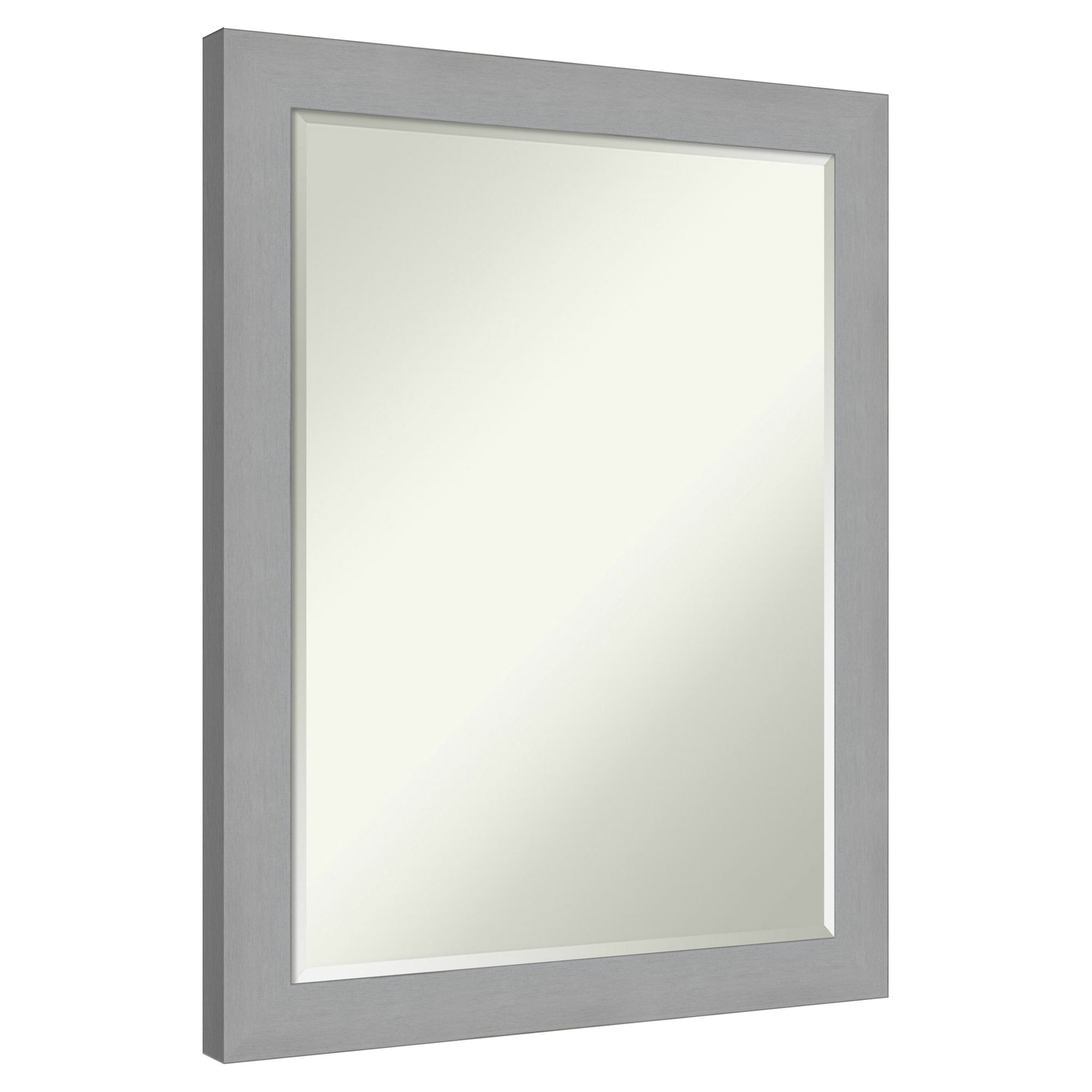 Amanti Art  Petite Bevel Mirror Brushed Nickel Framed Wood Bathroom Wall Mirror 27.5 x 21.5 in.