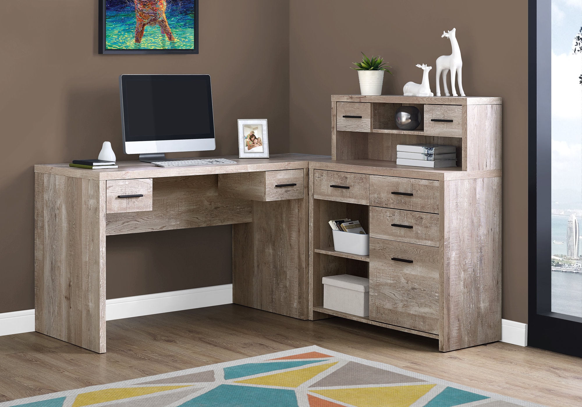 Monarch Specialties L-Shaped Computer Desk Brown