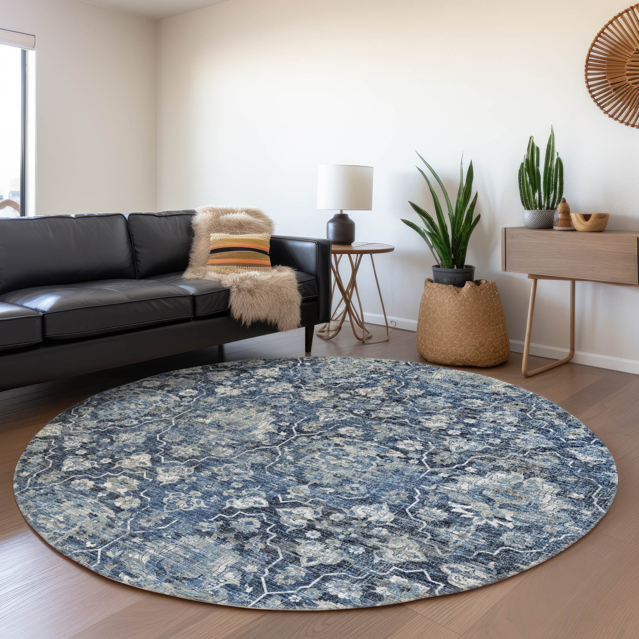 Addison Rugs AMF94BL8RO Mayfield AMF94BL 8 x 8 (ft) Loomed Polyester Blue Round Indoor Abstract Machine washable Area rug