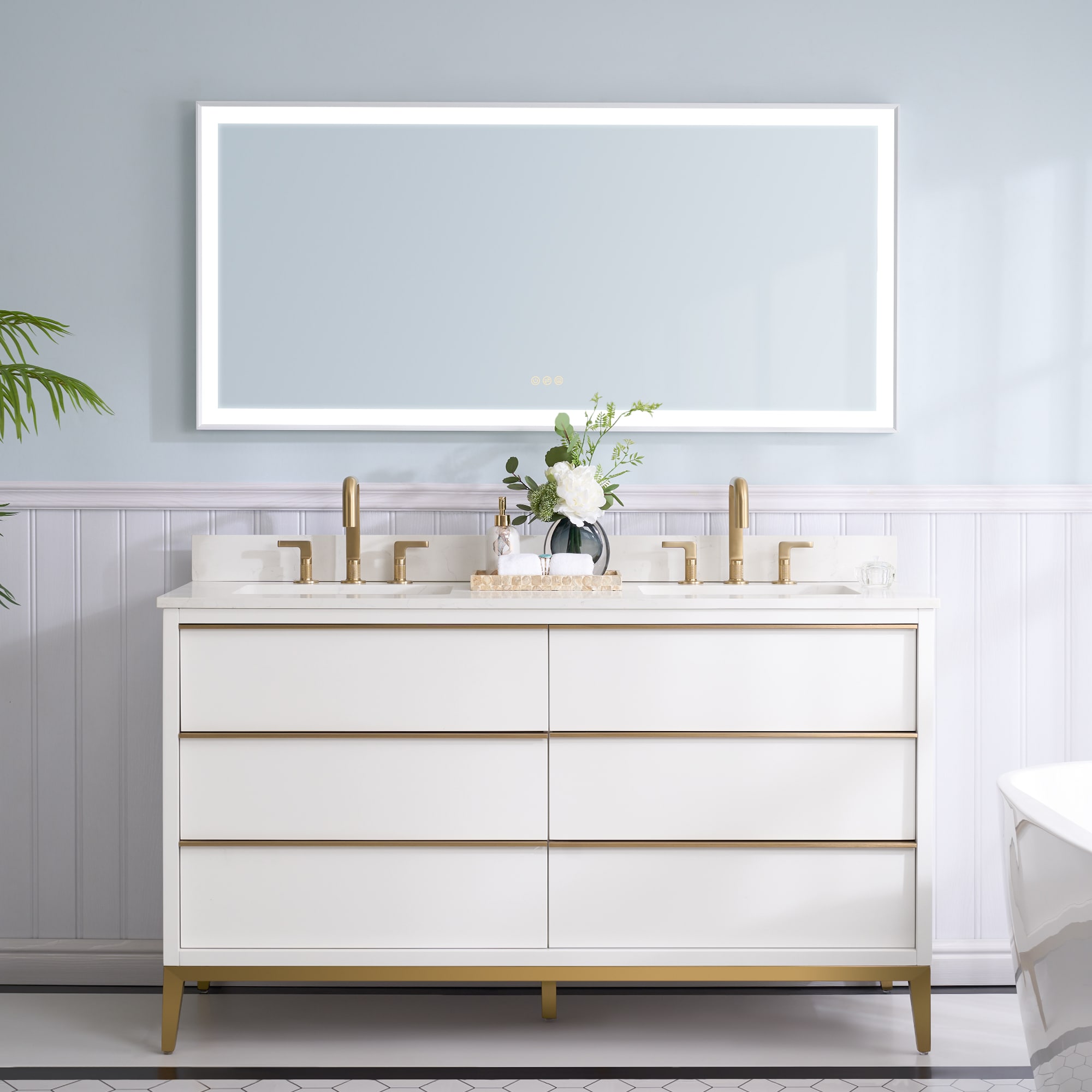 WELLFOR Nolan Solid Wood Bathroom Vanity 60 in White Undermount