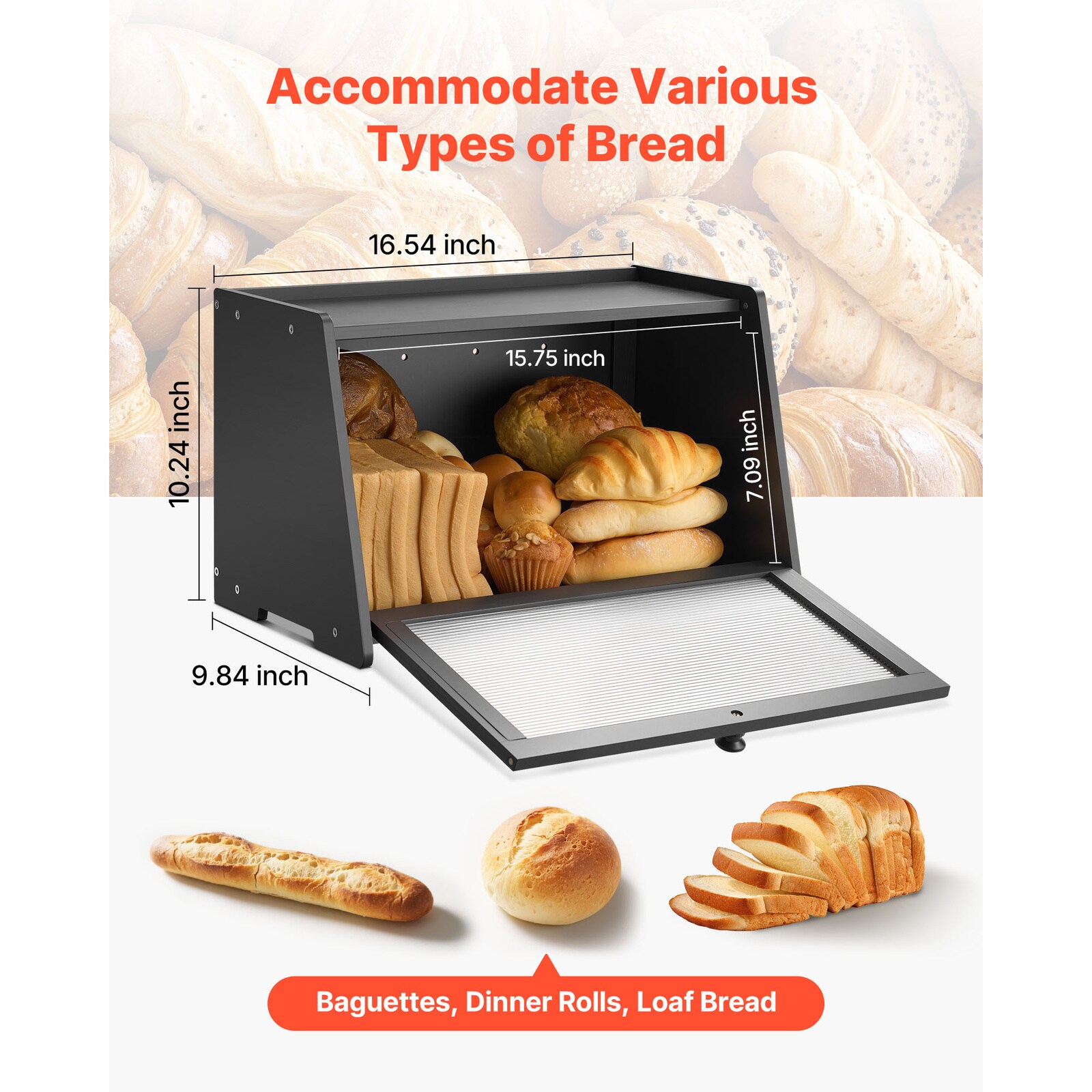 Mecale Bamboo Bread Box Countertop Single Layer Farmhouse Bread Bin ...