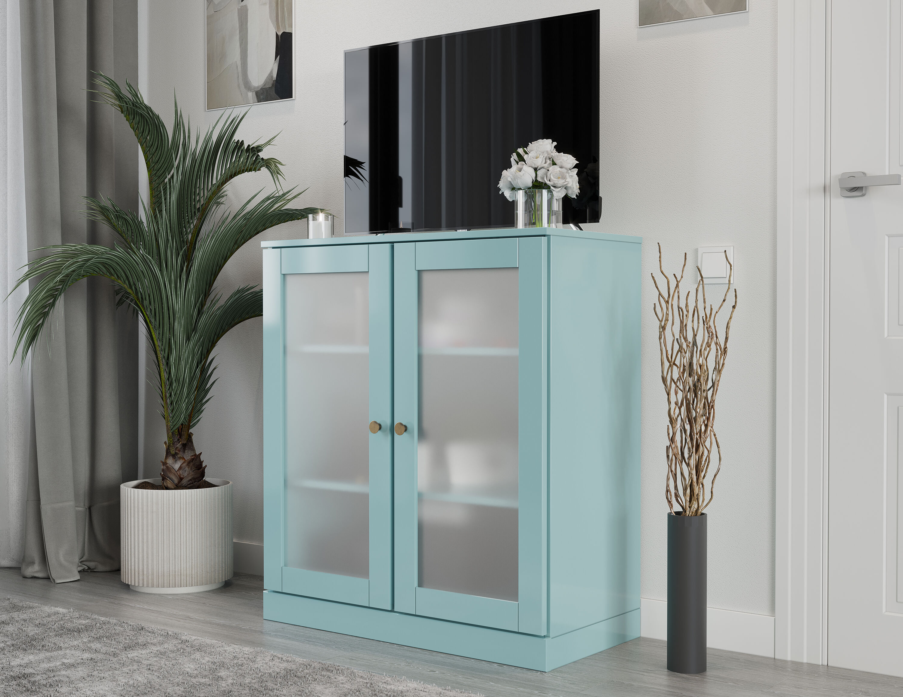 Palace Imports - Solid Wood TV Stand with Frosted Glass Doors for TVs up to 32in