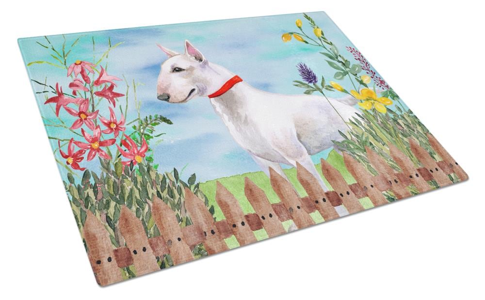 Caroline's Treasures CK1255LCB Springtime Dog 11.25-in L x 15.75-in W Glass Cutting Board