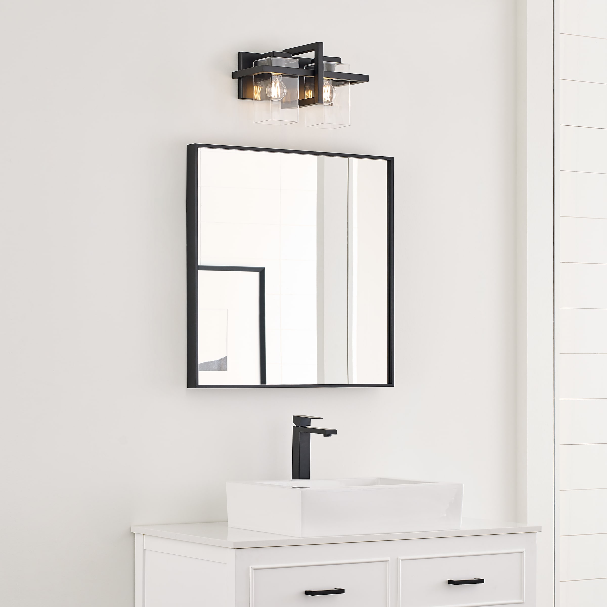 Midnight Black 2-Light Outdoor Vanity with Clear Glass Shades