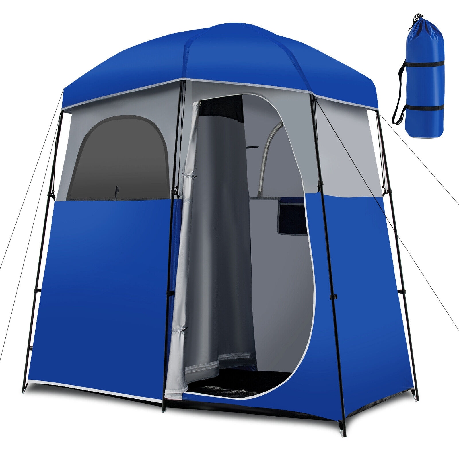 Slickblue - 150D Oxford Cloth 2-Person Double-Room Camping Toilet Tent With Storage Bag for Outdo...