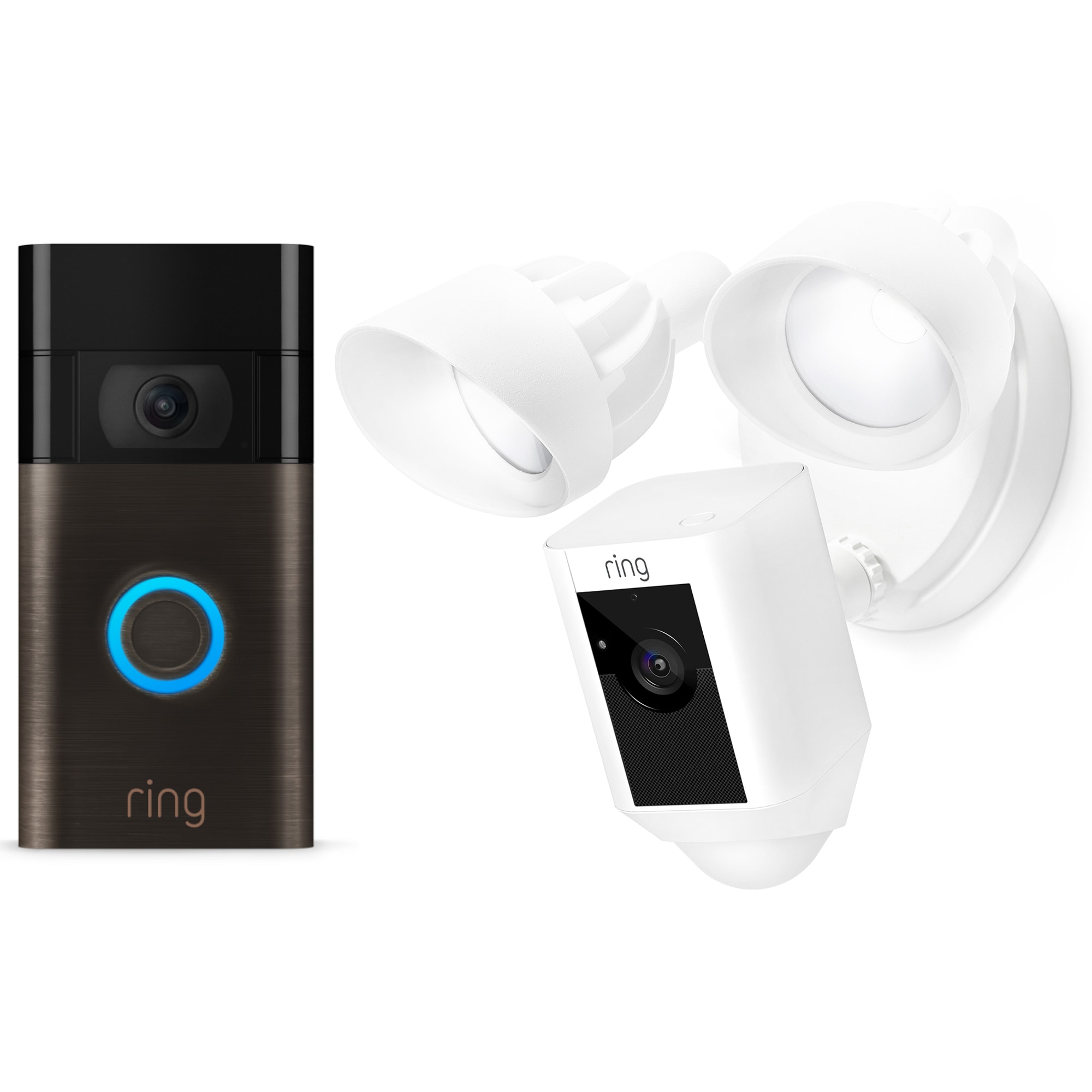 Ring Video Doorbell - Venetian Bronze + Floodlight Camera Plus - White Bundle
