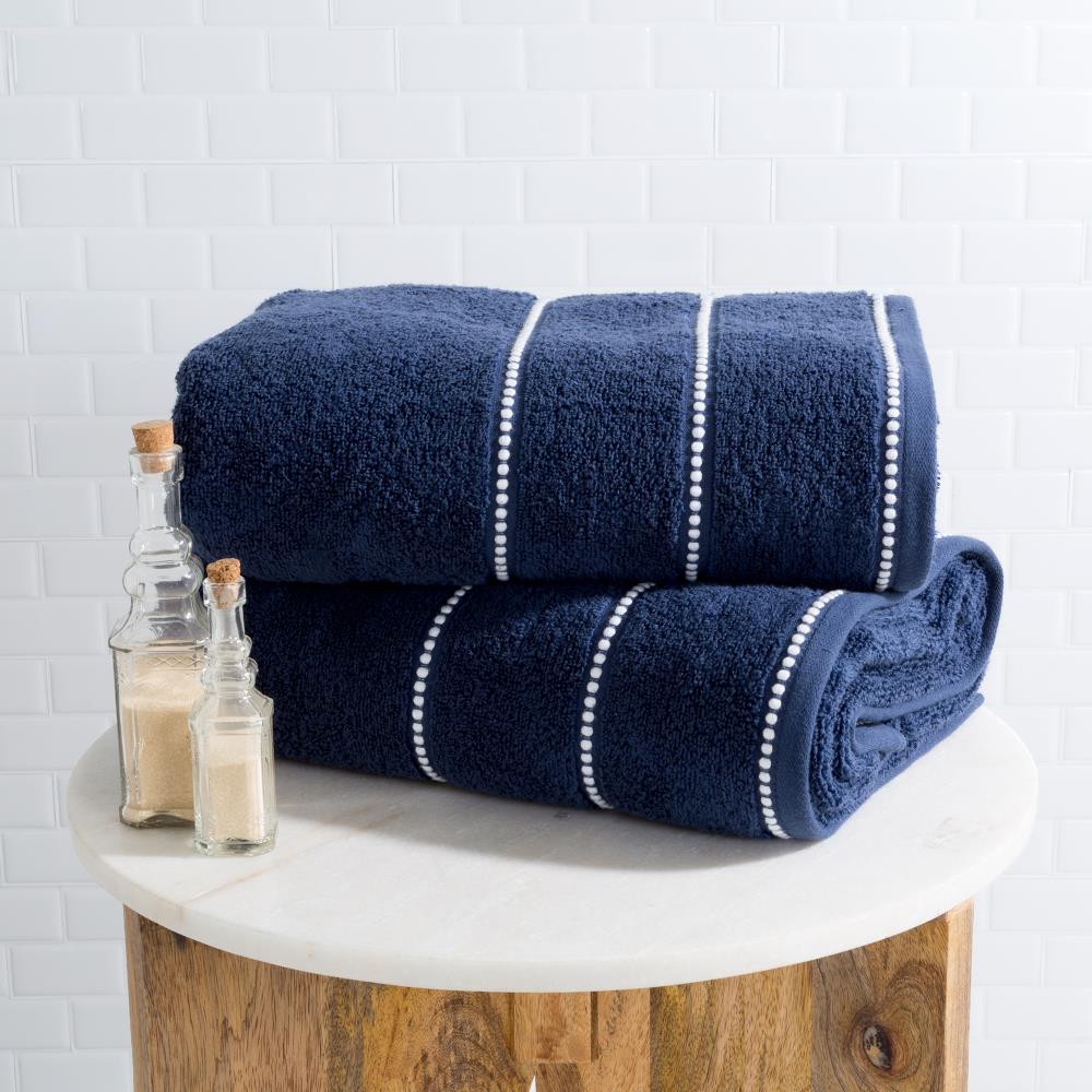 Hastings Home 2-Piece Navy/White Cotton Quick Dry Bath Towel Set (Bath  Towels) in the Bathroom Towels department at