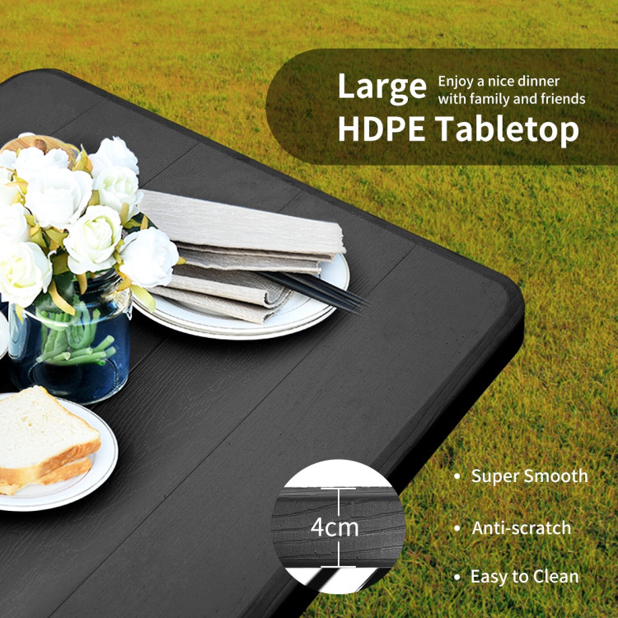 Clihome 54-in Black Plastic Rectangle Picnic Table In The Picnic Tables ...