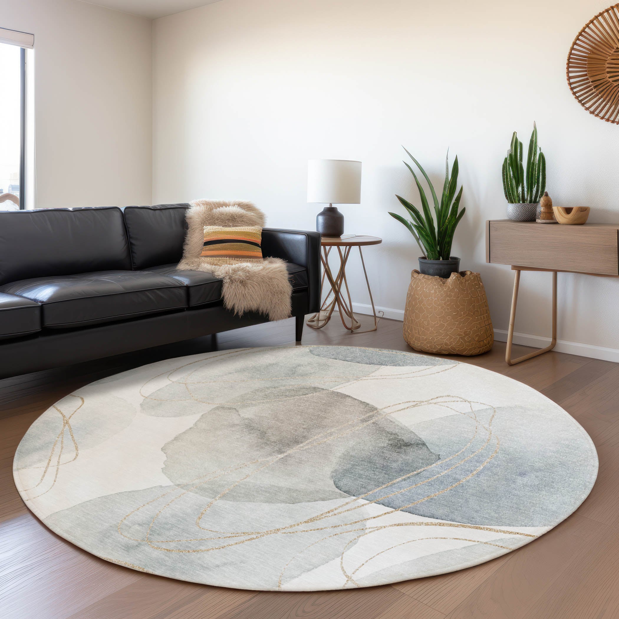 Addison Rugs ACN544IV8RO Chantille ACN544IV 8 x 8 (ft) Polyester Ivory Round Indoor/Outdoor Abstract Machine washable Area rug