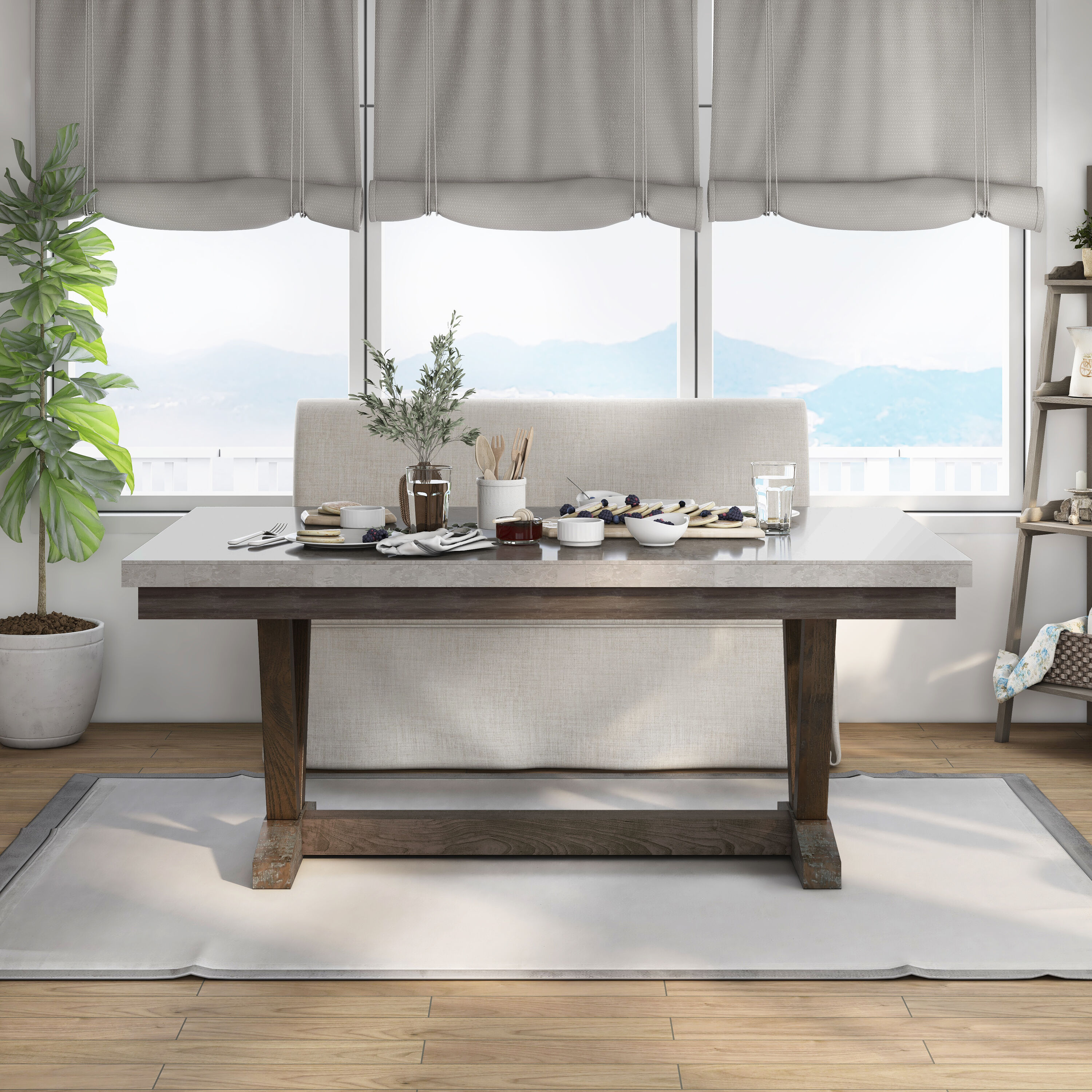 Furniture of America IDF-3429T Dublin Natural Rustic Dining Table, Marble with Natural Wood Base 72-in L x 30.5-in H