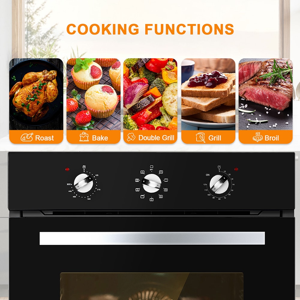 thermomate Electric Wall Oven | 5 Cooking Functions, 3-Layer Tempered Glass Door, Easy to Clean | 24-Inch - Stainless Steel - Silver