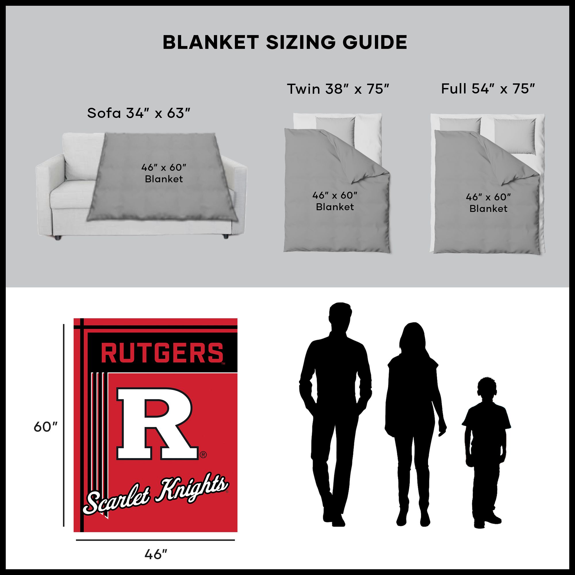 Sweet Home Collection LOW-NCA-60B-RUTGERS Blankets-And-Throws - View #2