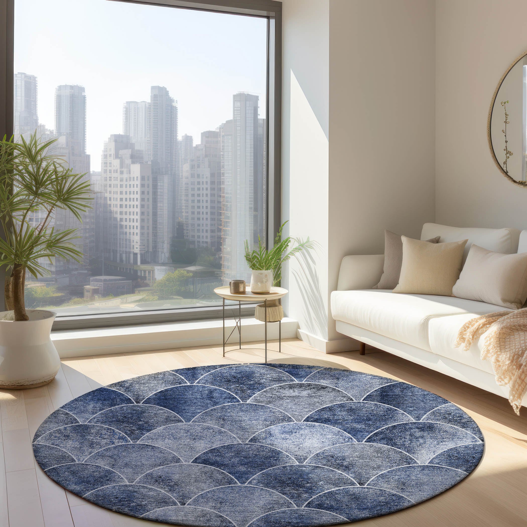 Addison Rugs ACN594BU8RO Chantille ACN594BU 8 x 8 (ft) Polyester Blue Round Indoor/Outdoor Abstract Machine washable Area rug