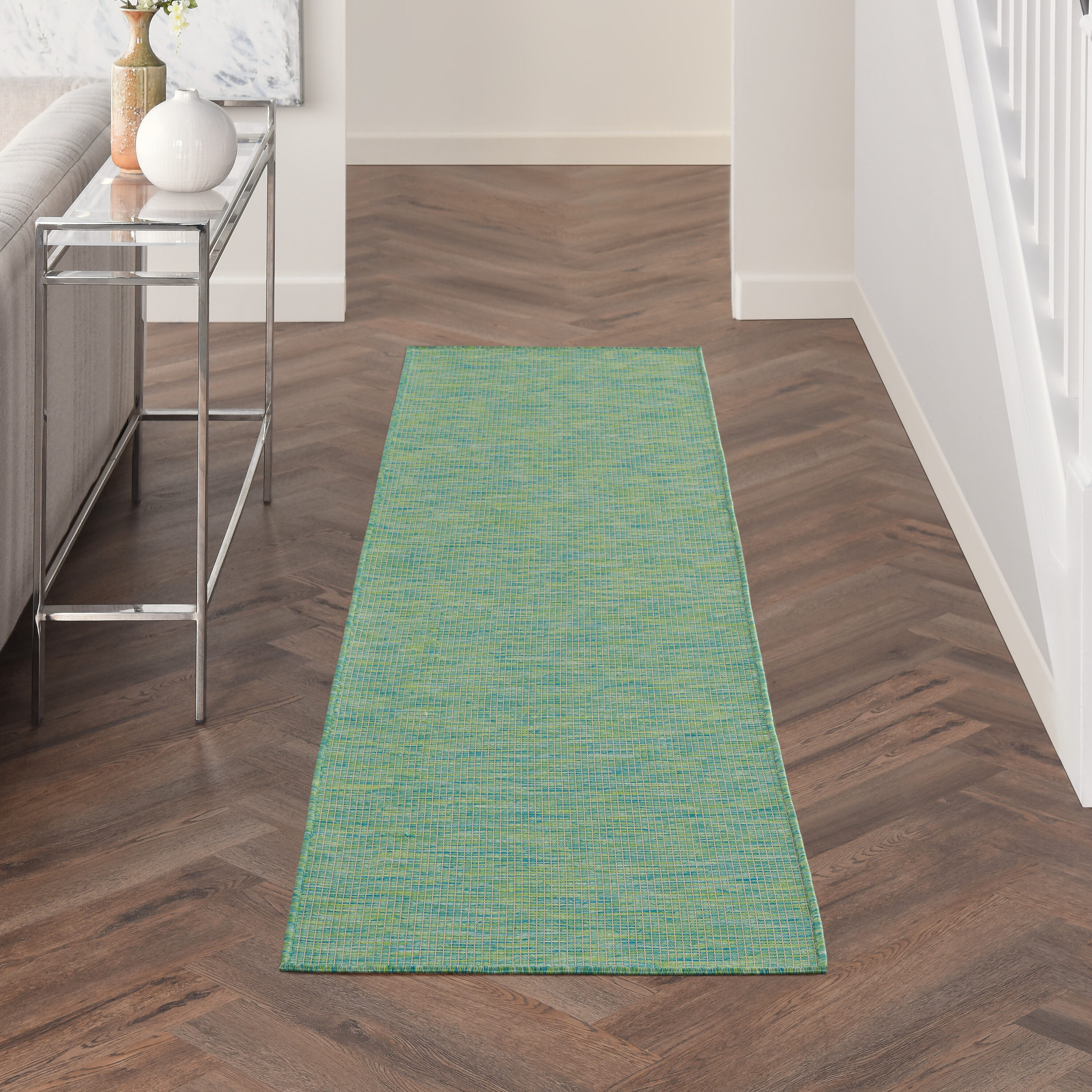 Nourison 99446790415 Positano 2 x 8 (ft) Loomed Polypropylene Blue/Green Rectangular Indoor/Outdoor Solid Runner rug
