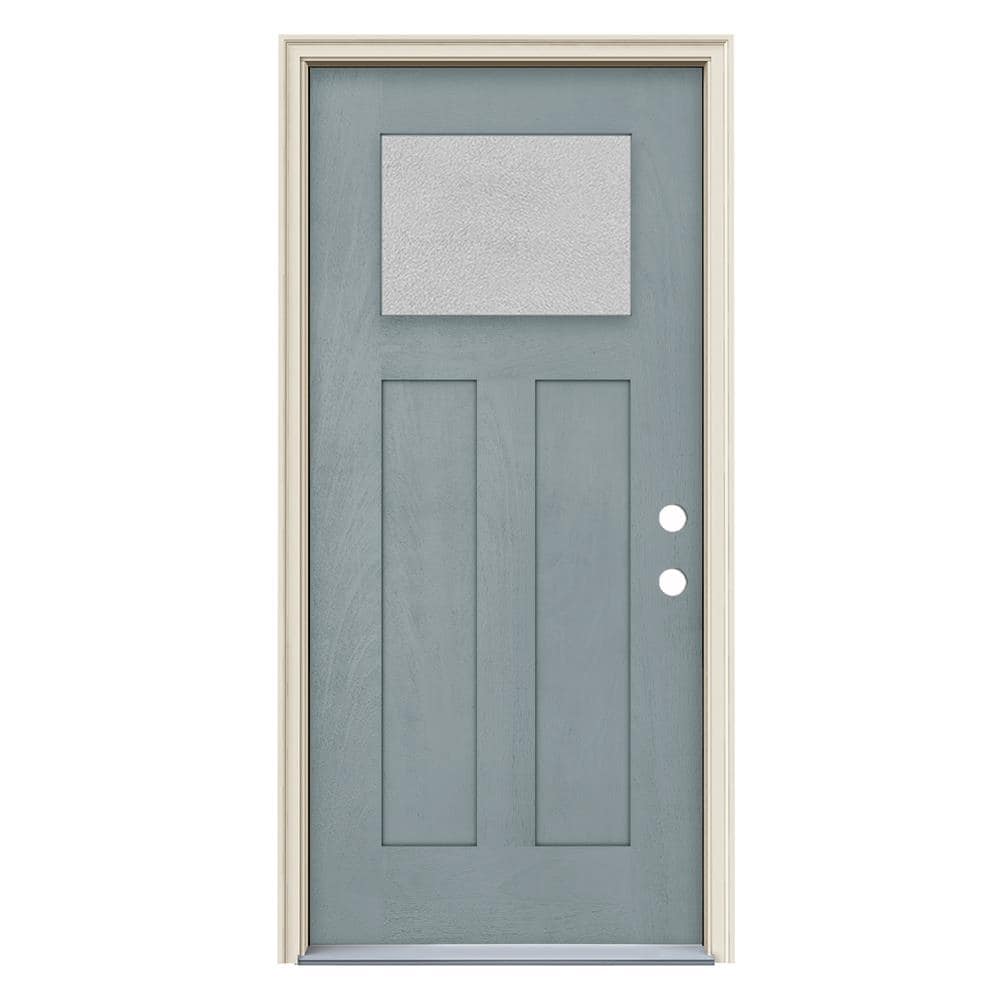 JELD-WEN LOWOLJW230800005 Microgranite 36-in x 80-in x 4-9/16-in Fiberglass Craftsman Left-hand inswing Stone Stained Prehung Front Door with Brickmould Insulating core