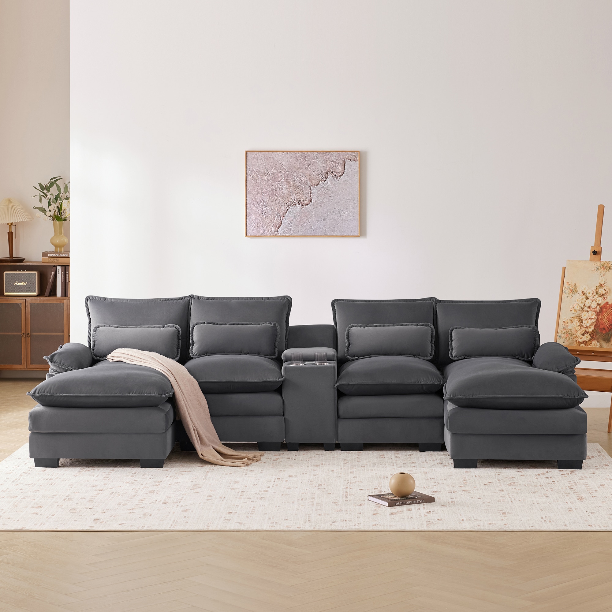 JIMSMAISON JMGTSO03GR 123-in Modern Gray Velvet Sofa
