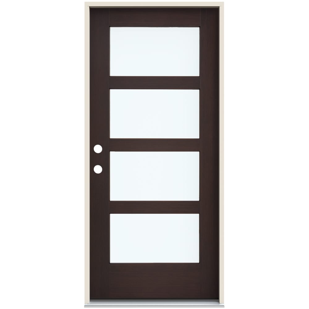 JELD-WEN LOWOLJW231400124 36-in x 80-in x 4-9/16-in Fiberglass Full lite Right-hand inswing Espresso Stained Prehung Front Door with Brickmould Insulating core