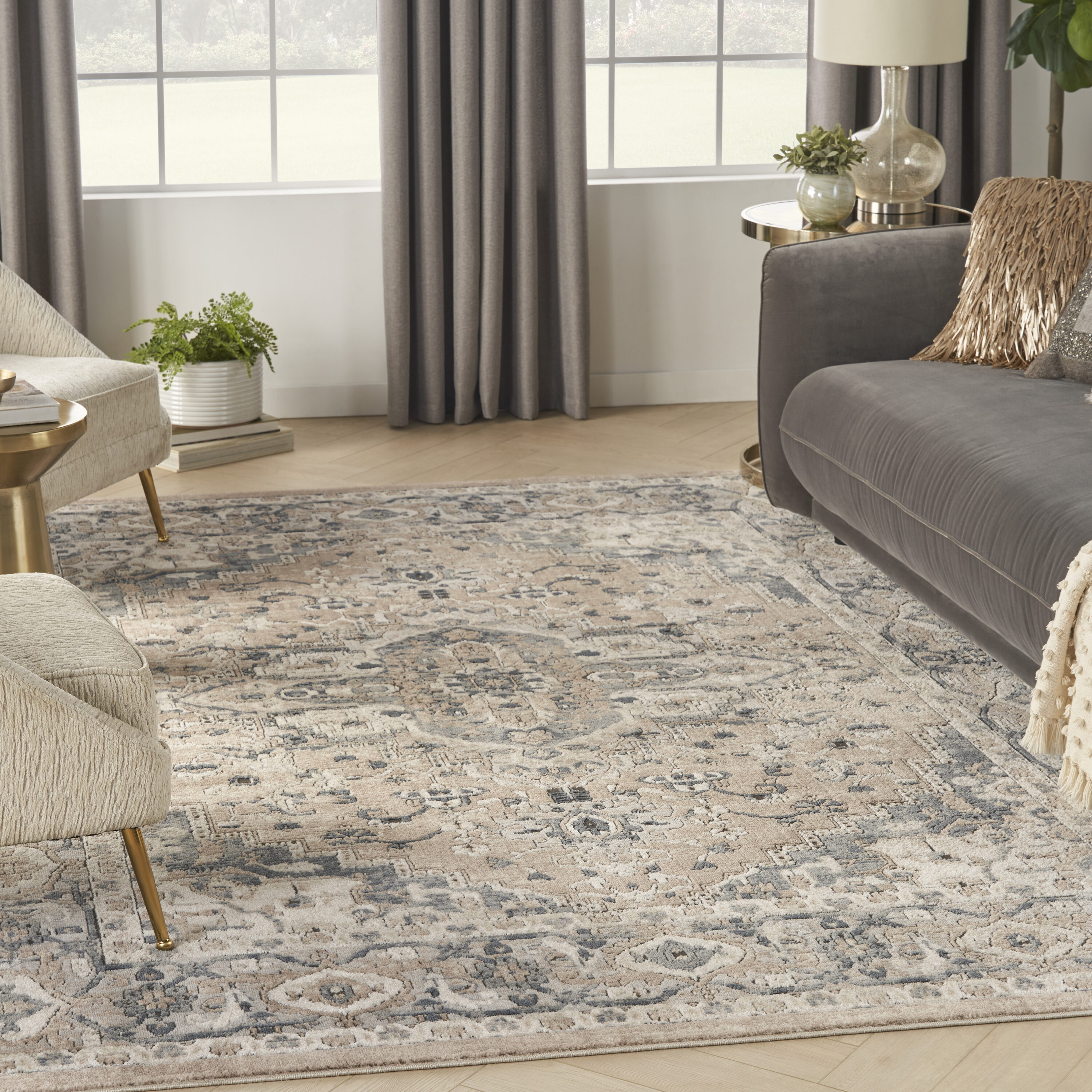 Nourison 099446749161 Concerto 8 x 10 (ft) Loomed Polypropylene Beige/Grey Rectangular Indoor Medallion Area rug