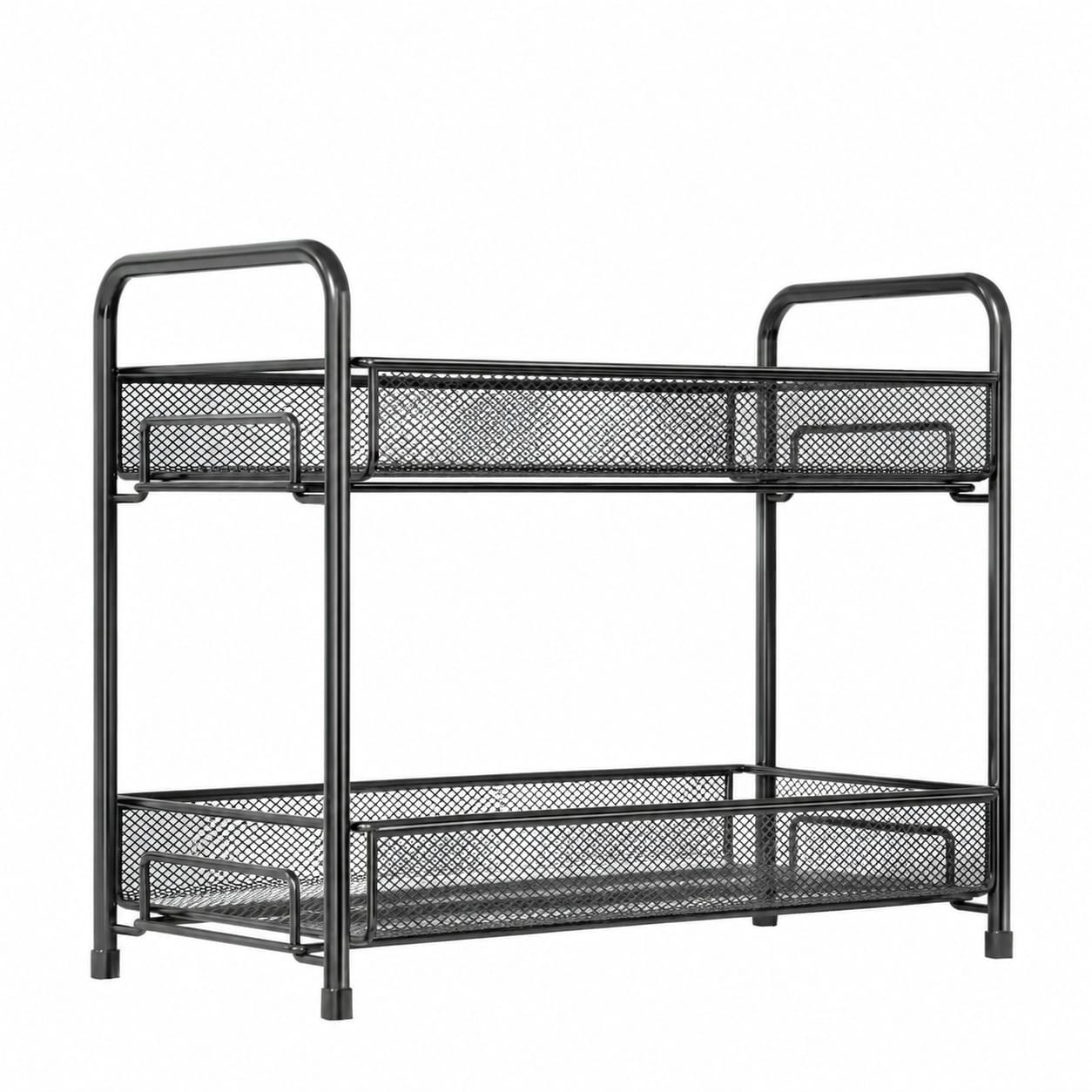 Aoibox  2 Tier Foldable Metal Spice Rack Organizer with Guardrail and Mesh Design for Countertop and Cabinet Black