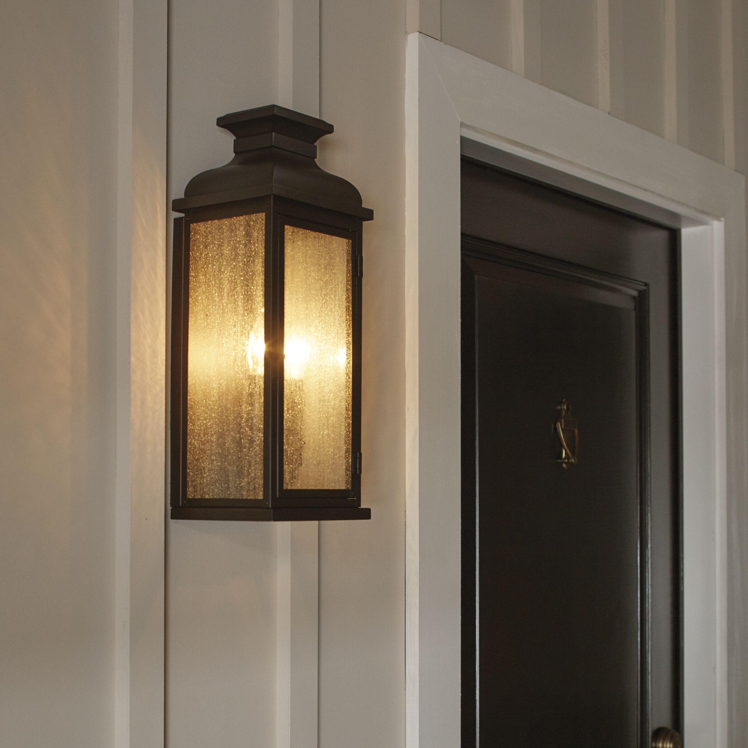 Dark Weathered Zinc Outdoor Wall Lantern with Clear Seeded Glass