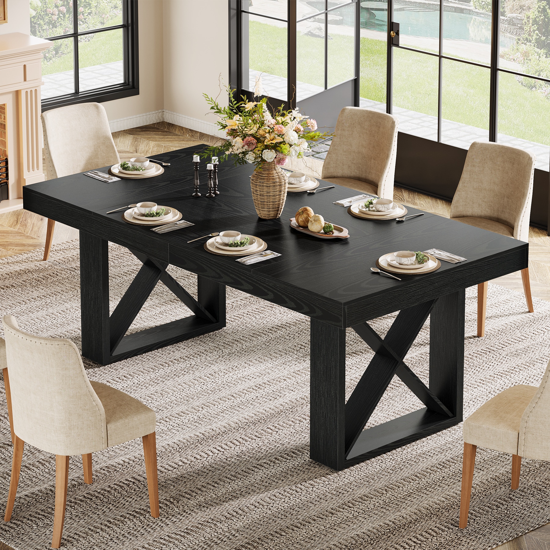 Tribesigns Black Farmhouse Rectangle Dining Table 63 L x 29.9 H