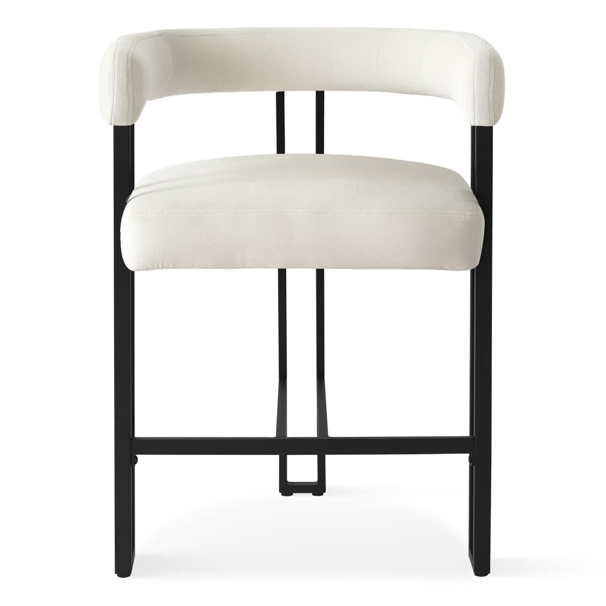 Maison Boucle MIA-C-V-BEIGE-1PK Beige Velvet Counter Height Bar Stool with Armrest and Curved Back for Kitchen Island