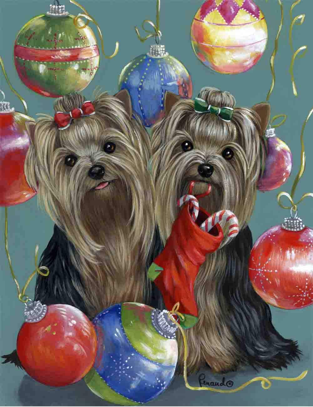 Precious Pet Paintings Yorkshire Terrier 1.04-ft W x 1.5-ft H Christmas ...