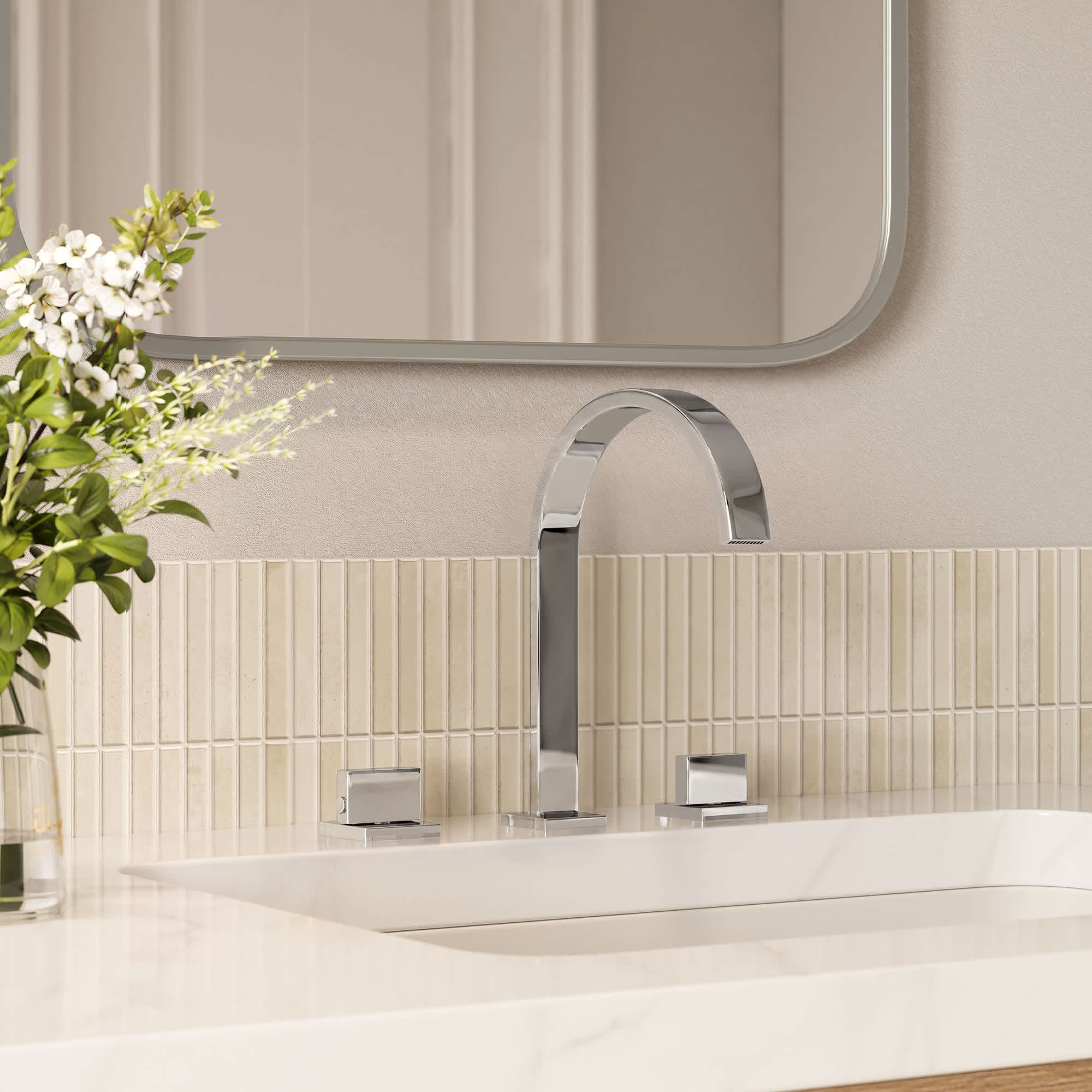 EVERSTEIN Widespread Waterfall Bathroom Sink Faucet 2-Handle 3-Hole 8 in Spot-Resistant Bathroom Faucet with Pop-Up Drain and Supply Lines in Chrome 1.2 GPM