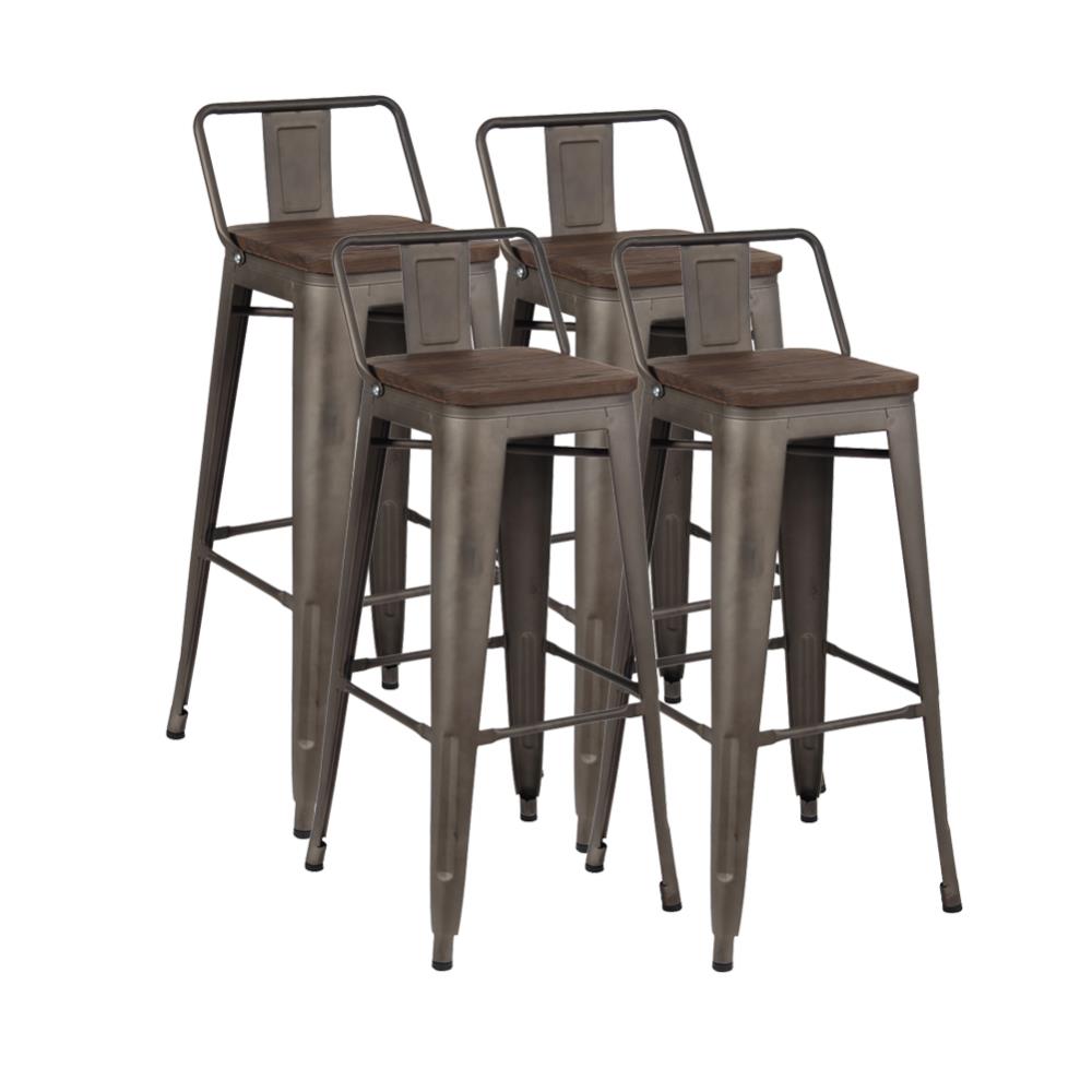 Clihome WF-TN-8058B-FBM Bar Stool Set of 4 Dark Walnut Bar Height Folding Bar Stool