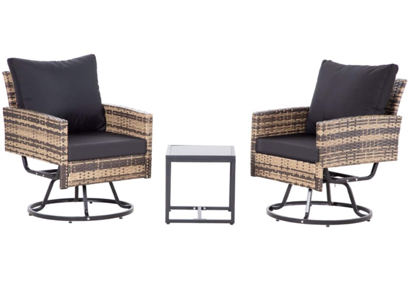 Damerin Z0158F Patio Chairs Set of 2 Wicker Gray Iron Frame Swivel Conversation Chair with Gray Cushioned Seat