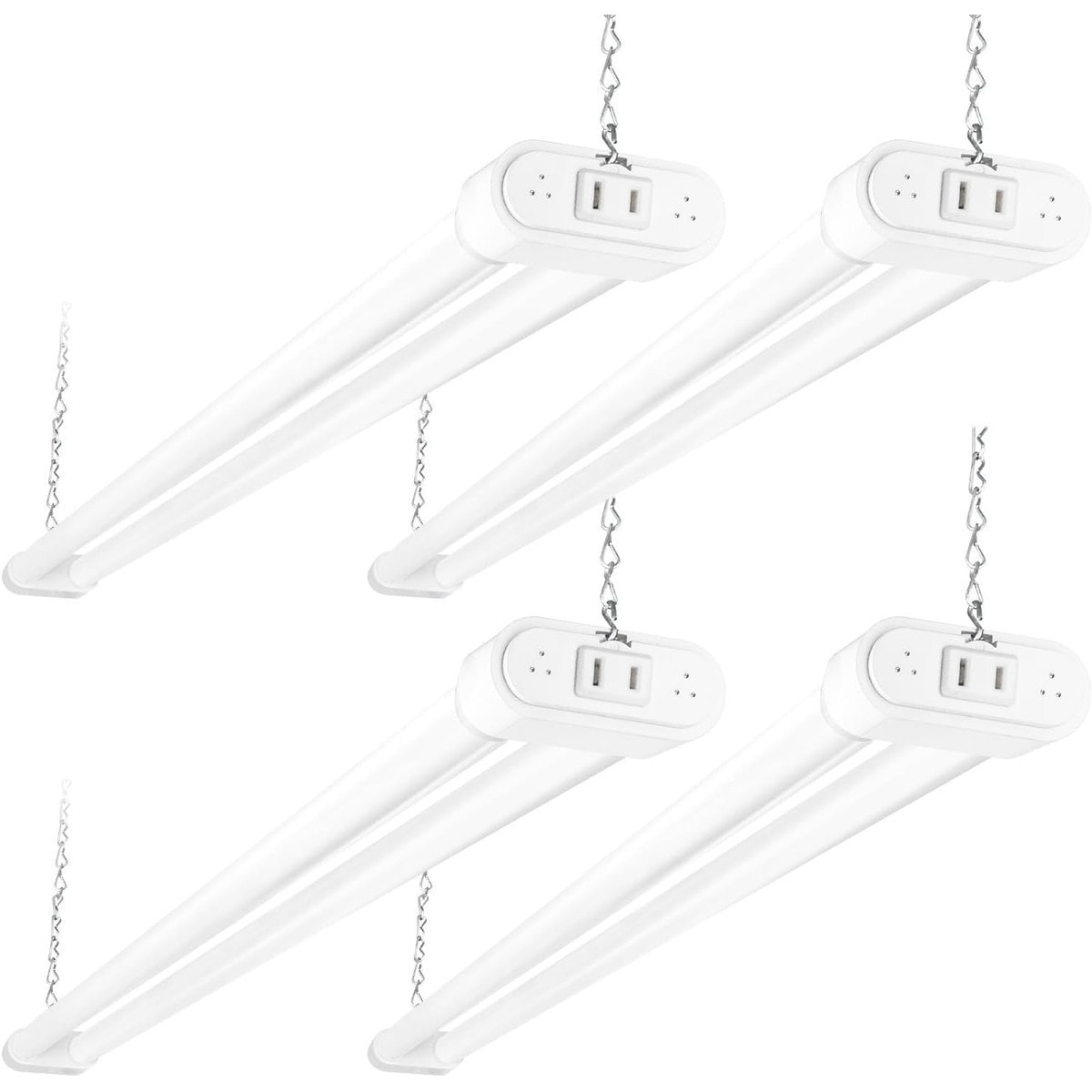 Pacrigo  White 4-Pack 4FT 44W 4600LM 5000K Daylight LED Shop Light Linkable Plug-in Hanging or Surface Mount for Garage Workshop Warehouse