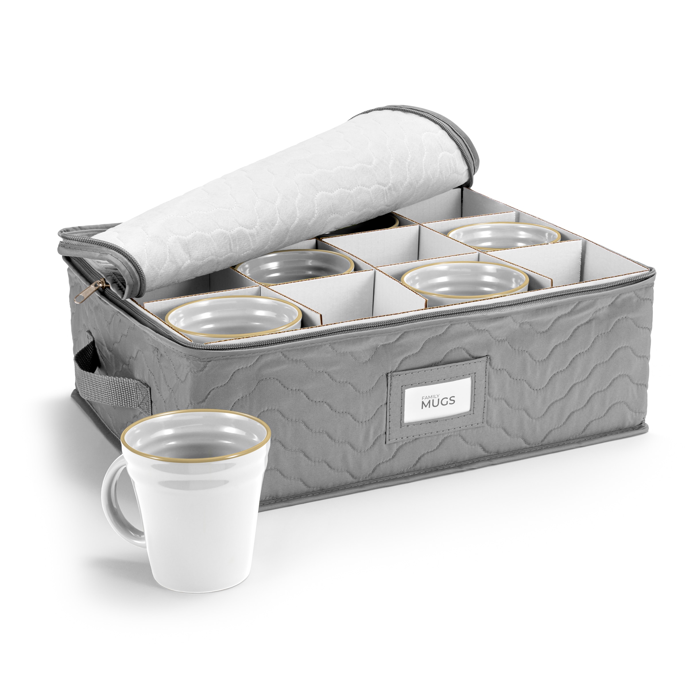 SORBUS  Quilted Coffee Mug Storage Case Features label windows handles and dividers for 12 Glassware