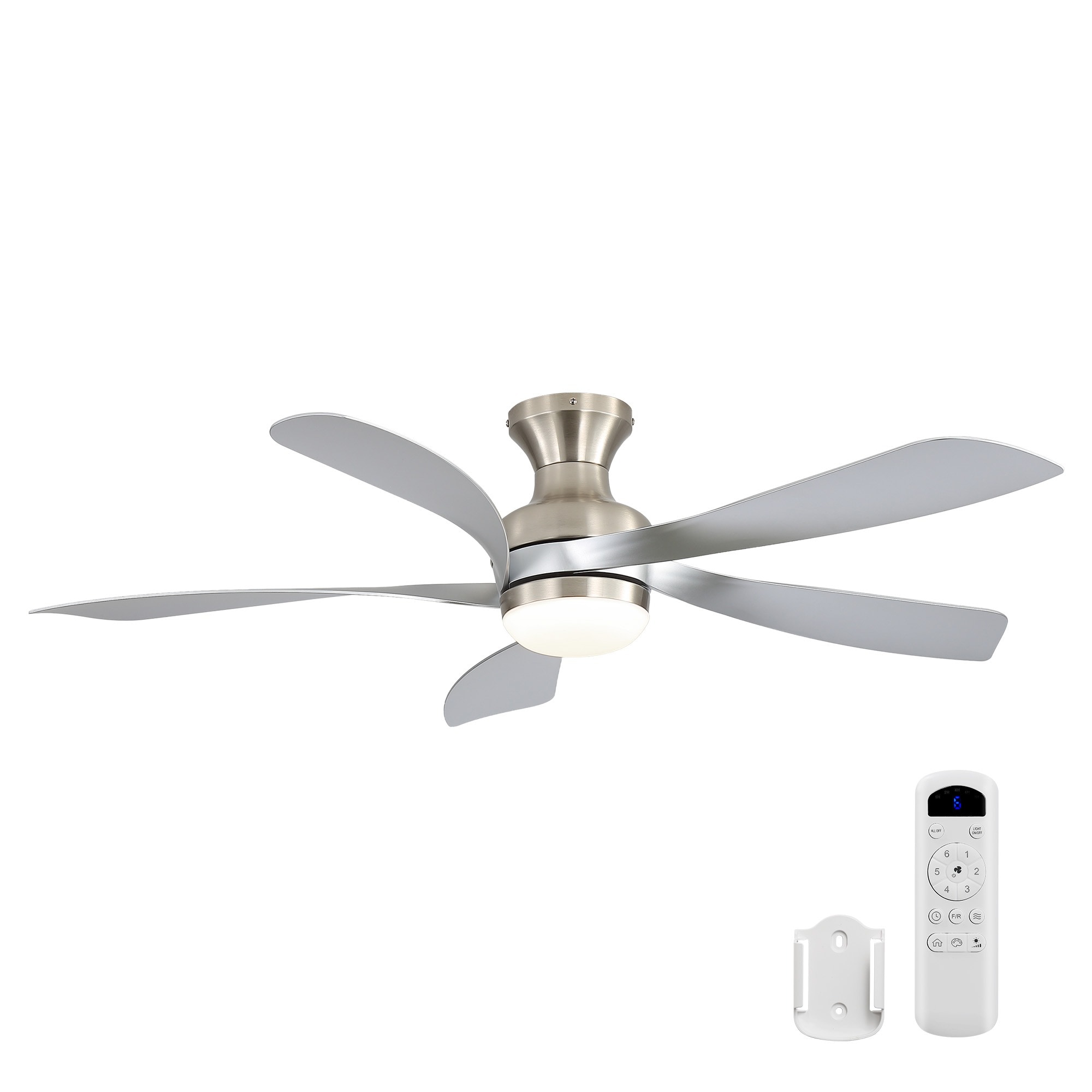 HyperDrop Cart 52-in Sand Nickel ABS 5-Blade Ceiling Fan with 3-Color Dimmable Light and Reversible DC Motor for Bedroom