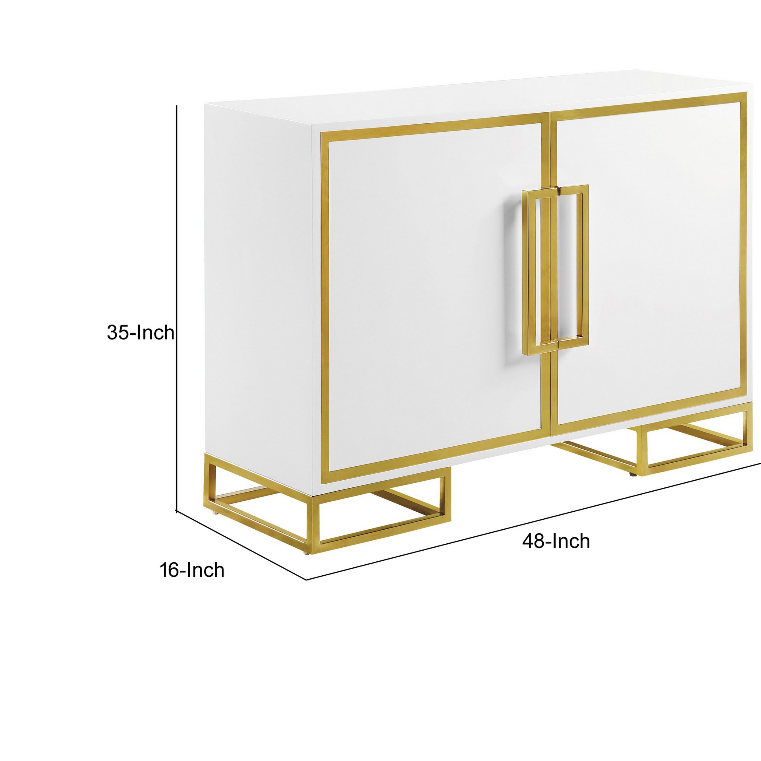 48 Inch White and Gold Composite Wood Office Cabinet with Adjustable Shelving