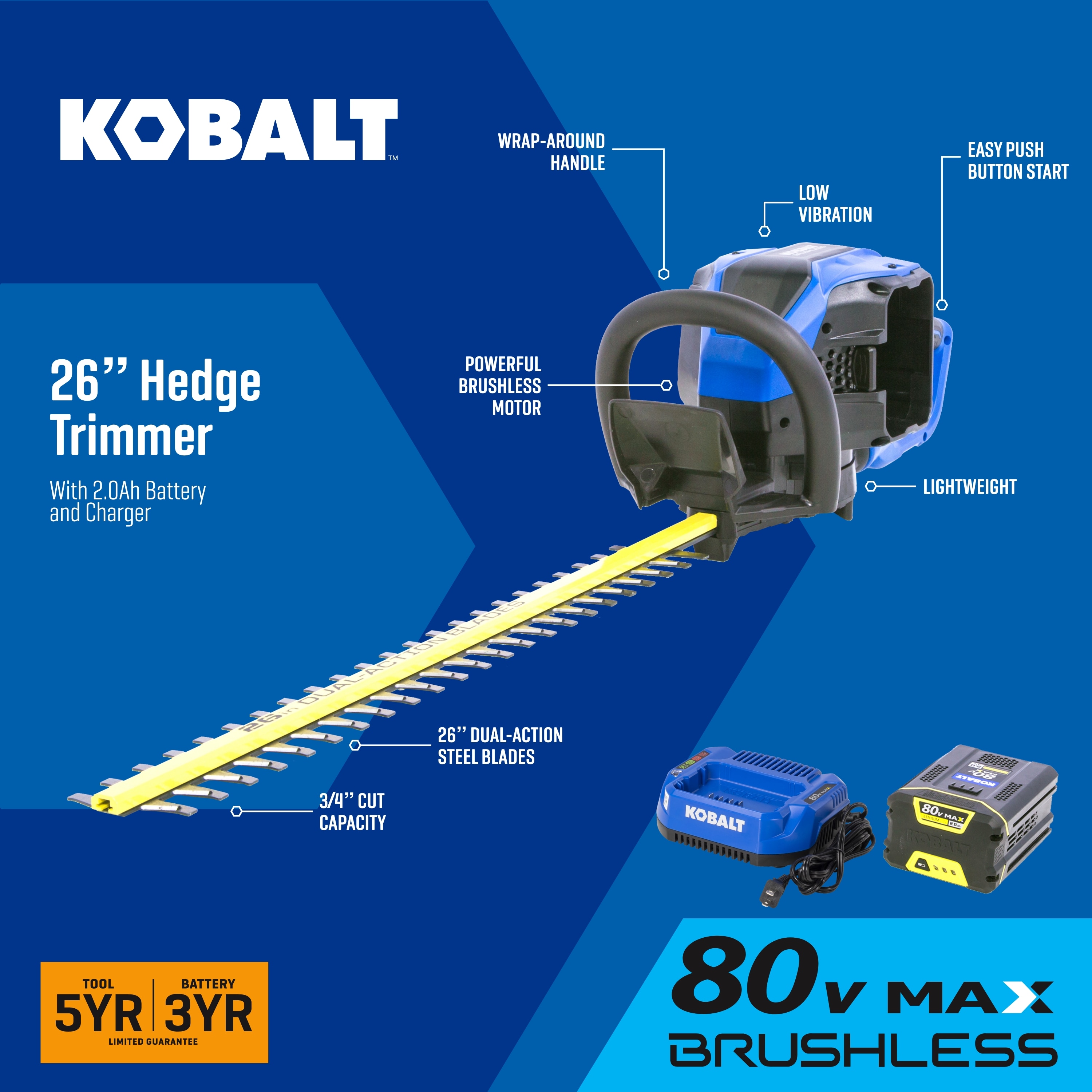 Lowes kobalt 2025 80v hedge trimmer