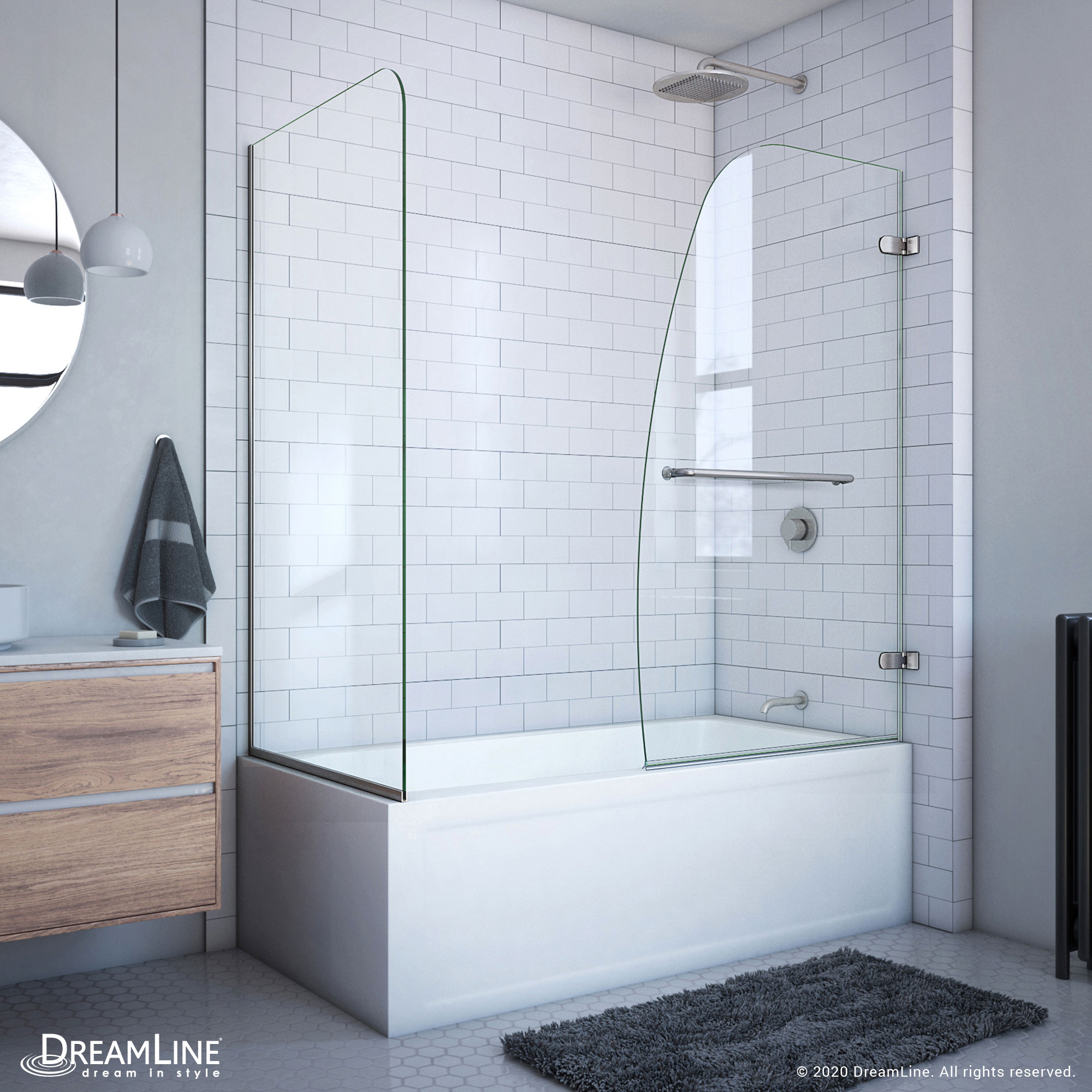 DreamLine SHDR-3534586-RT-04 Aqua Uno Brushed Nickel 56-in to 60-in W x 58.0-in H Frameless Hinged Bathtub door