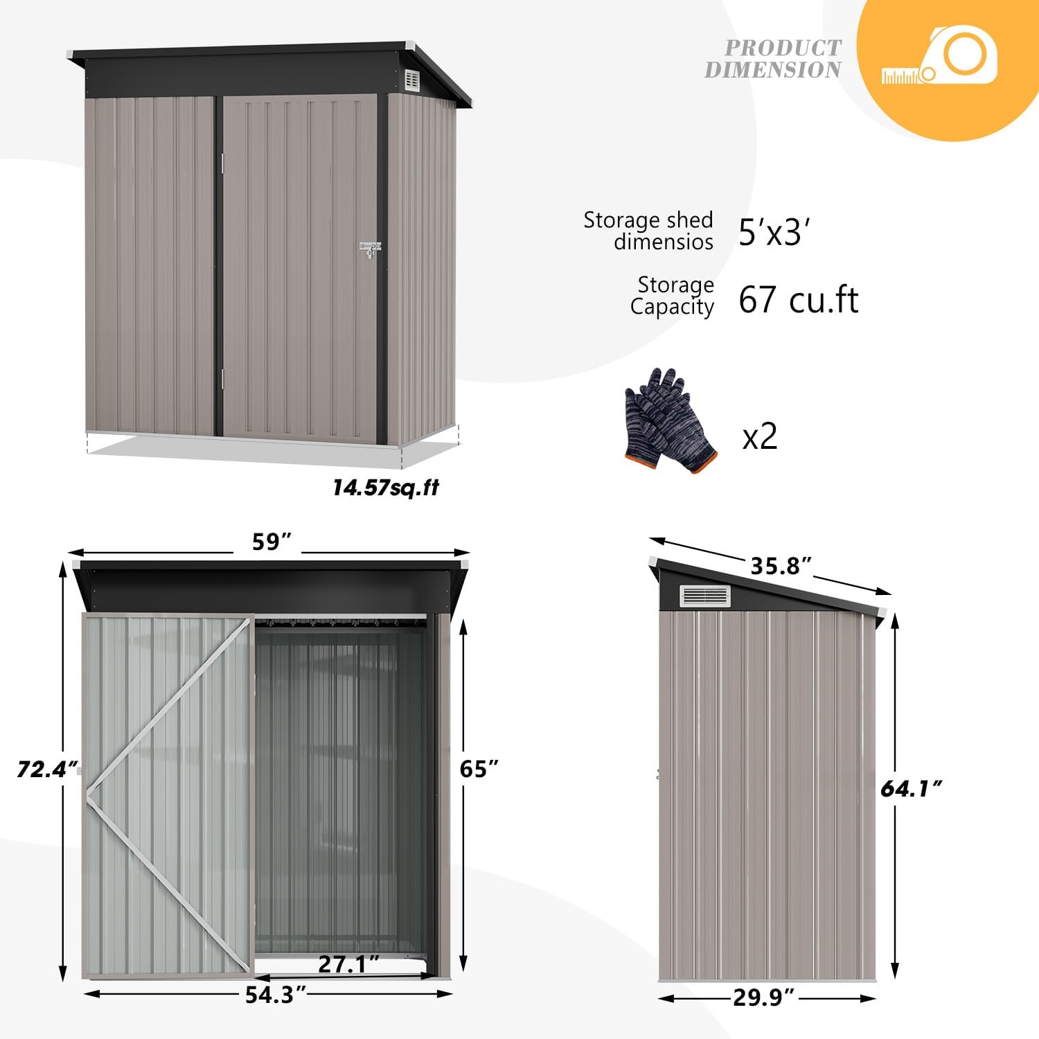 AOXUN 2.5-ft x 5-ft Galvanized Steel Storage Shed in the Metal Storage ...